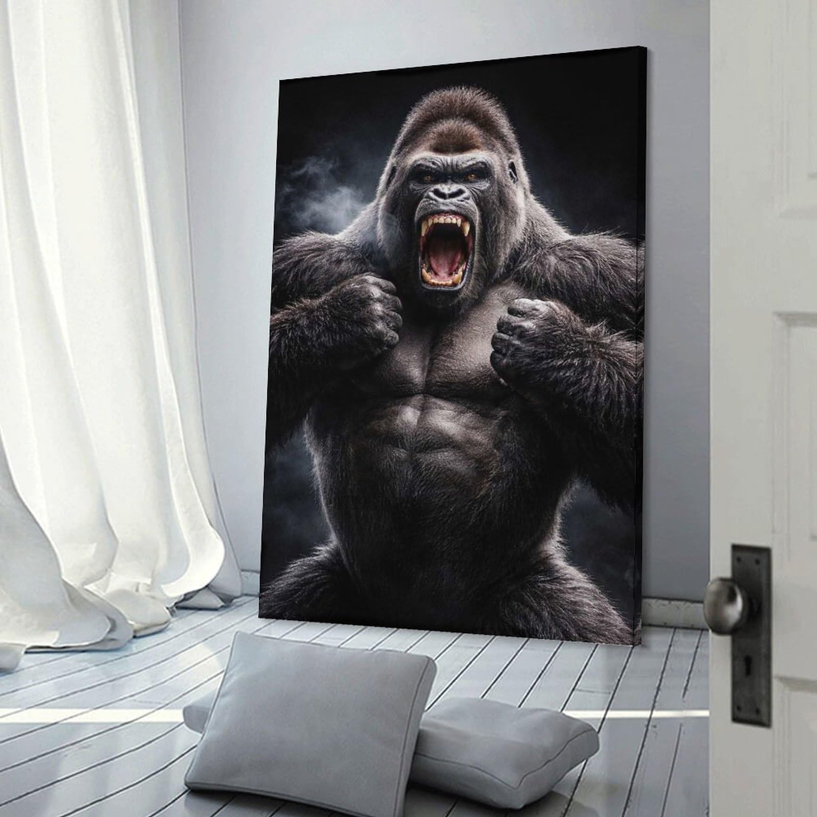 Junmoney Furious Gorilla Roaring Wall Picture Print, 24x36inch(60x90cm), for Art Walls, Layered Displays Or Homes, Home Wall Art for Statement Displays