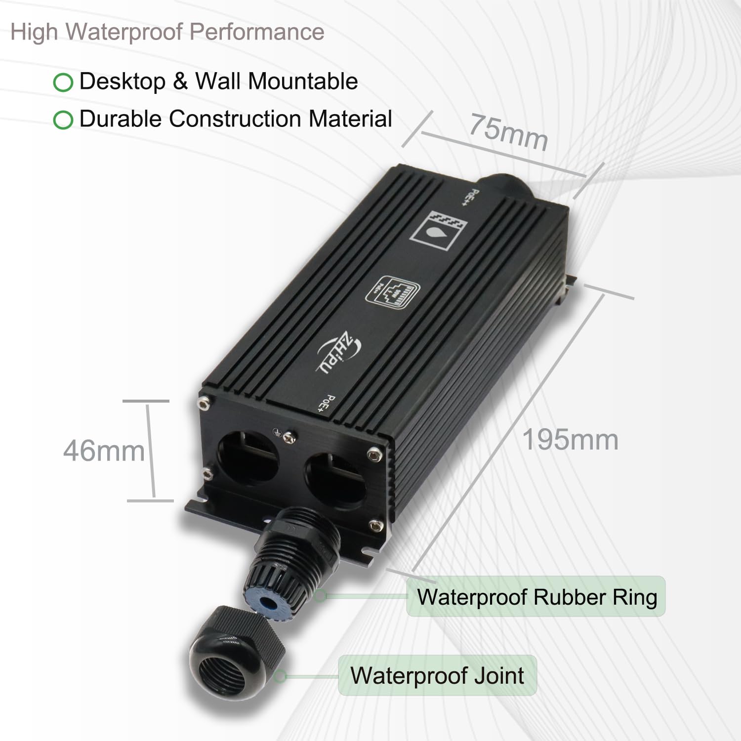 Prolongateur PoE Gigabit étanche IP67, haute puissance 90 W, Ethernet 1000 Mbps, portée de 100 m, -40 °C à 80 °C, pour surveillance de sécurité et ingénierie de réseau