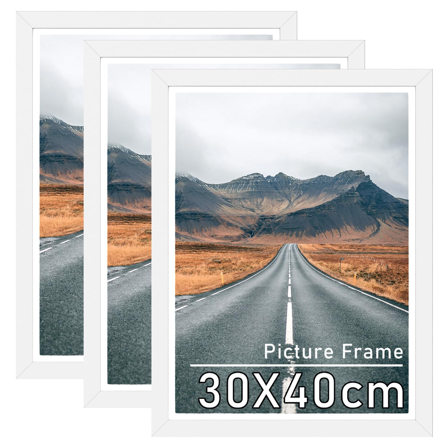 30x40cm Picture Frames with A4 Mount, Pack of 3 White 16x12 Photo Frames, Poster Frame with Safe Perspex Front, Wall Mounting