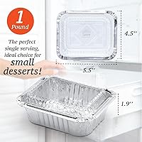 Vista 2 de (Paquete de 55) Bandejas de aluminio de 1 libra con tapas, recipientes desechables de papel de aluminio para hornear, almacenamiento de comida