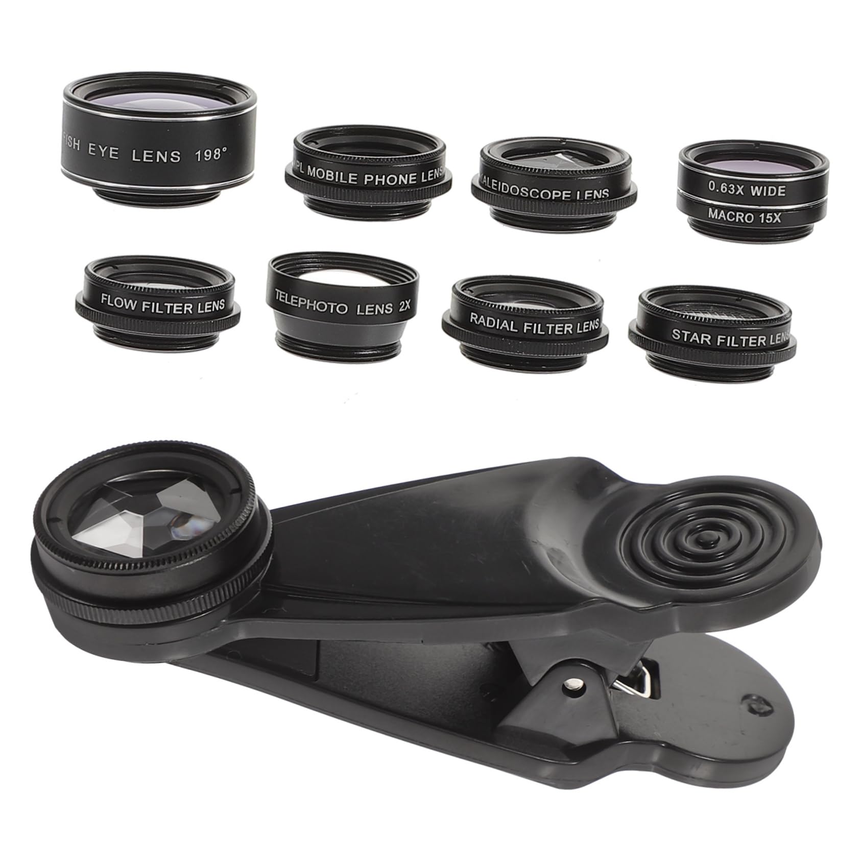 NUOBESTY 1Set Mobile Phone Camera Lens Kit Wide Angle Fisheye Macro and Telephoto Lenses for Smartphones Easy to Install for Photography Enthusiasts Black