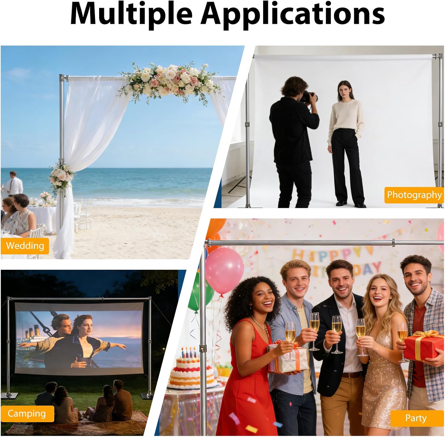 Backdrop Stand Heavy Duty 9.2x9.2ft - Adjustable Photo Backgdrop Stand Kit for Photography, Wedding, Party, Family Celebration, Portable Pipe and Drape Support System with Carrying Bag