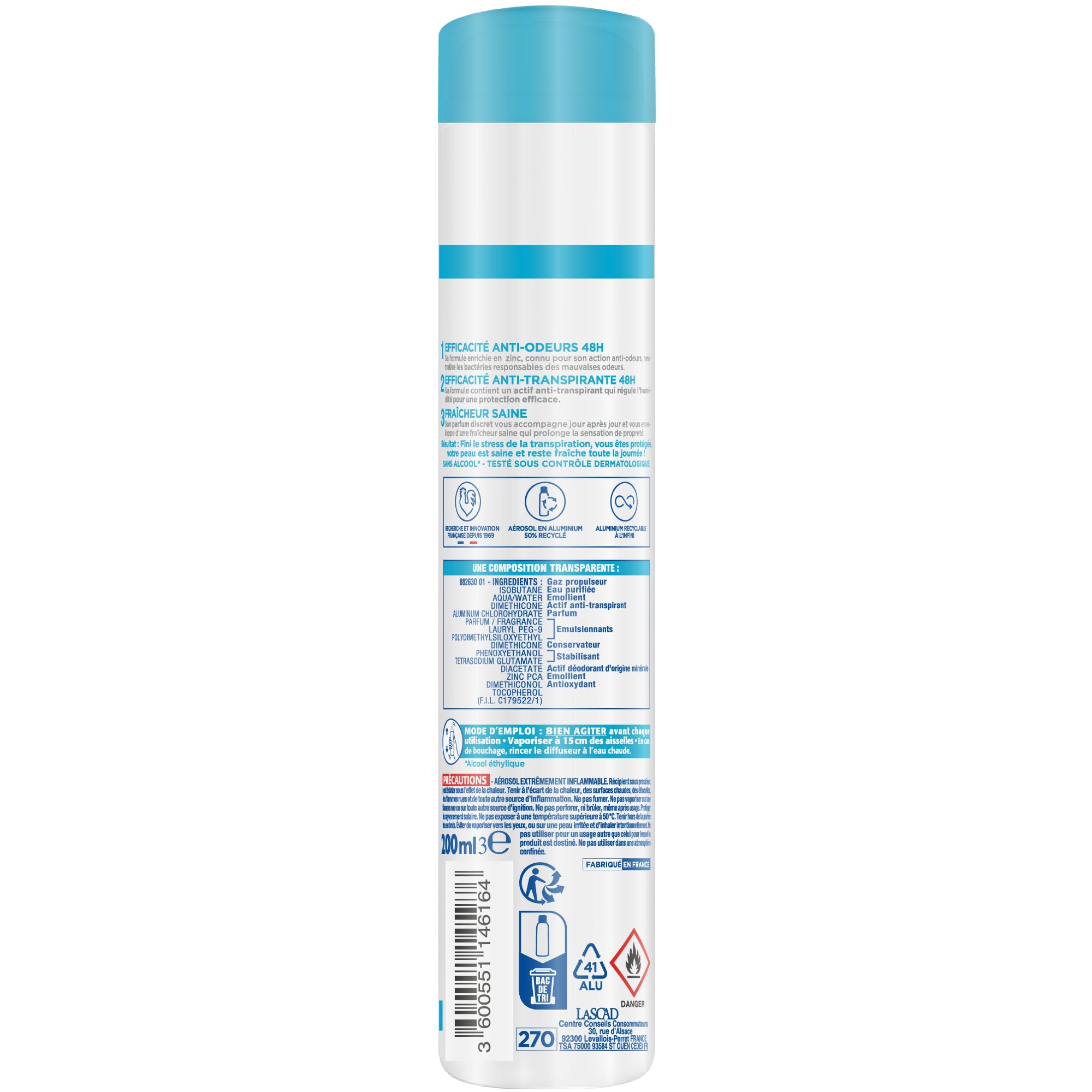 Narta Bacti-Pur Femme Déodorant Anti-Transpirant Spray Bacti-Pur Zinc efficacité 48h Fraîcheur Saine Sans Alcool 200ml