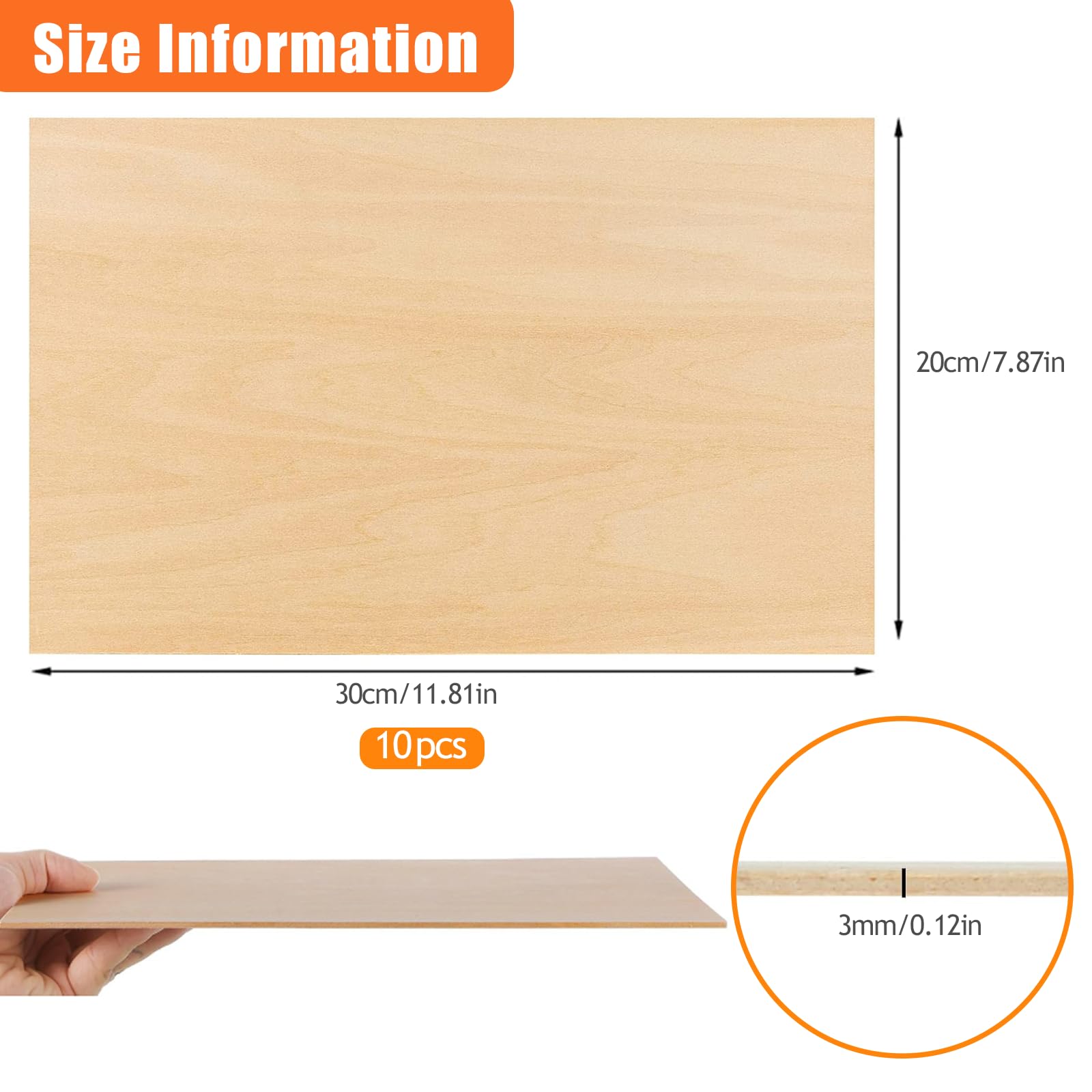 10Pcs 200x 300x 3mm Tablero Contrachapado, Contrachapeada Sin Terminar, Madera Contrachapada para Carpintería Bricolaje, Procesamiento Láser, Fabricación Modelos, Regalos, Decoraciones,Grabado,Artes