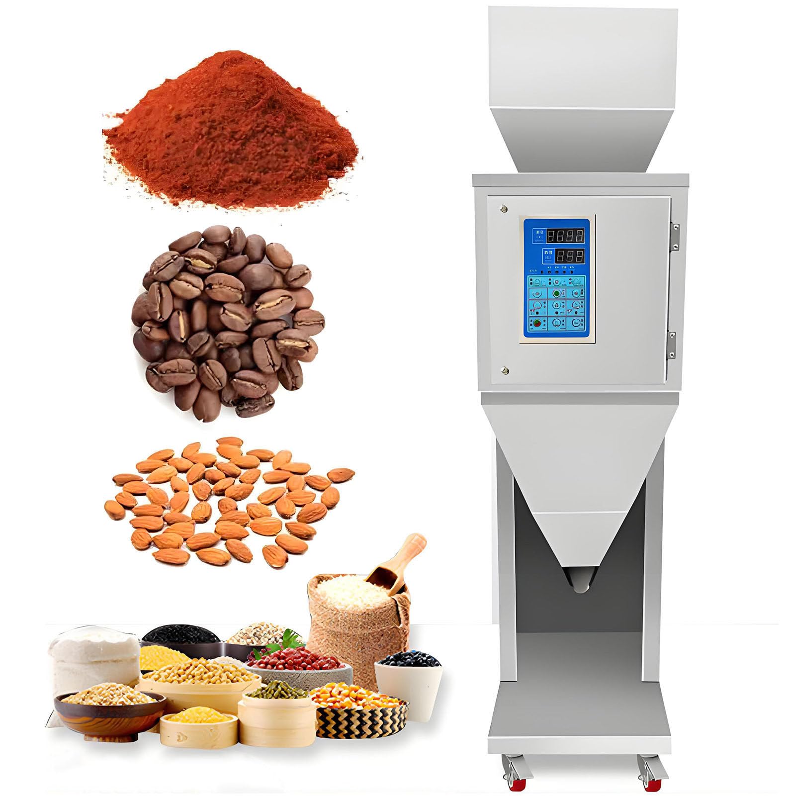 SHENGSHIYU Quantitative Filling Machine,Automatic Weighing Particle Filling Machine,10-999g/10-1500g Powder Particle Dispenser w/Foot Pedal,6-12bags/min,for Flour Beans Rice Herbs 10to1500g