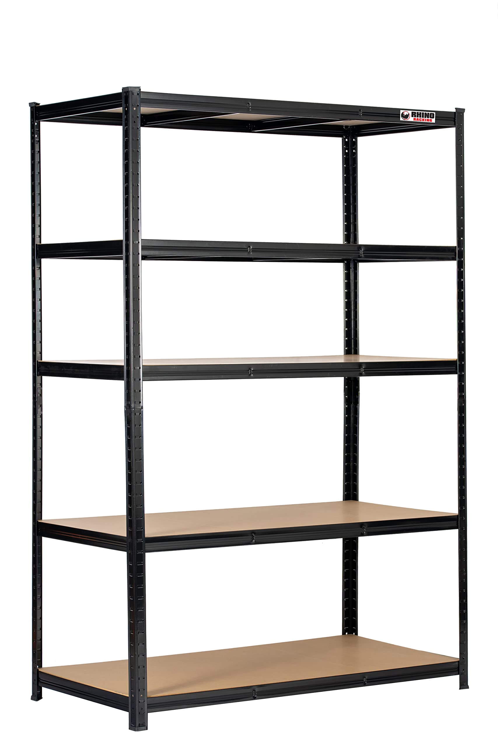 Rhino Racking Black – 5 Tier Heavy Duty Garage Shelving Unit – 200Kg Load Weight Per Shelf – 1000Kg Per Unit – 180X120x60cm - Adjustable Shelves – Shed Shelving