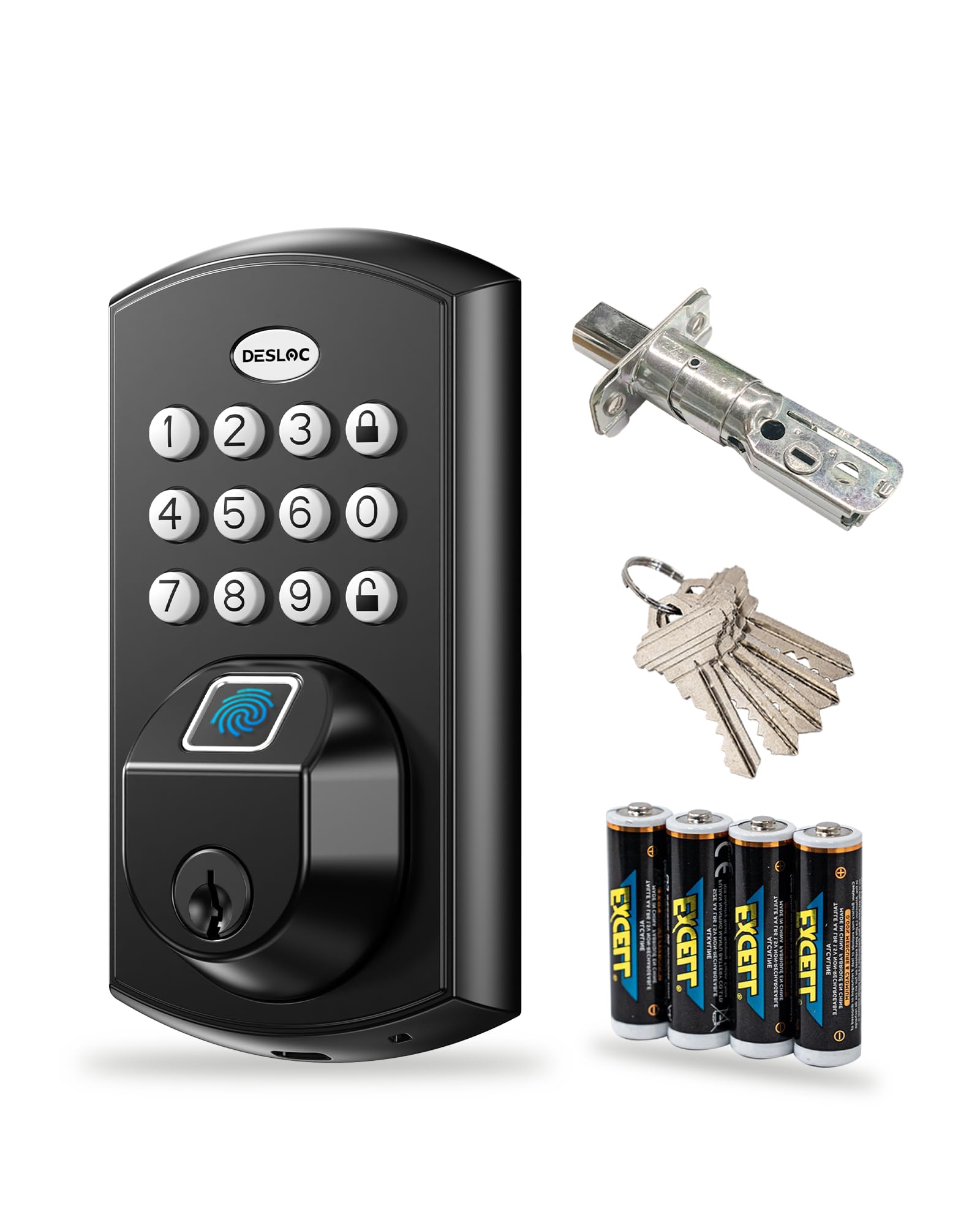 DESLOCA100F Keypad Fingerprint Door Lock, Keyless Entry Door Lock, Smart Lock Deadbolt for Front Door, Easy Installation, Emergency Power Port,12 Months Battery, IP54 Waterproof, 5 Keys