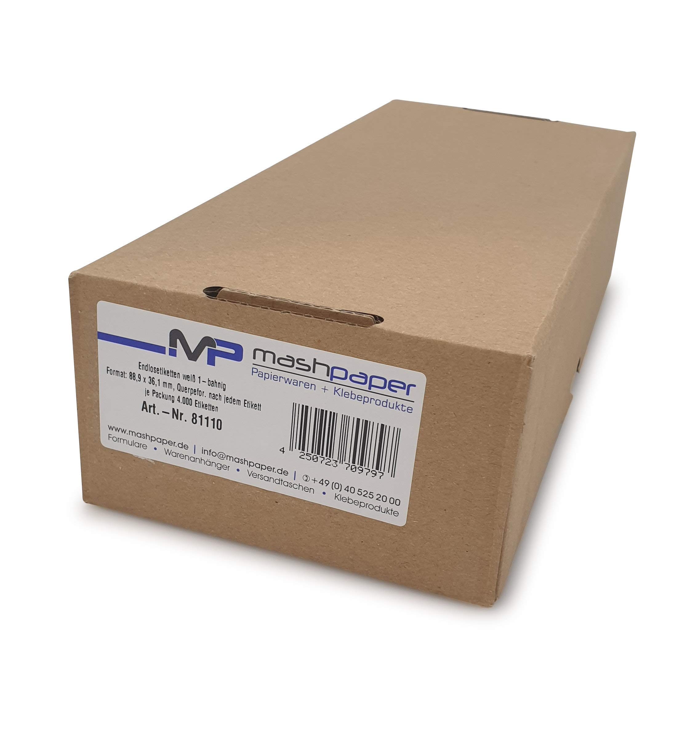 MASHPAPER weiße Endlosetiketten/Computeretiketten 88,9 x 36,1 mm | endlos