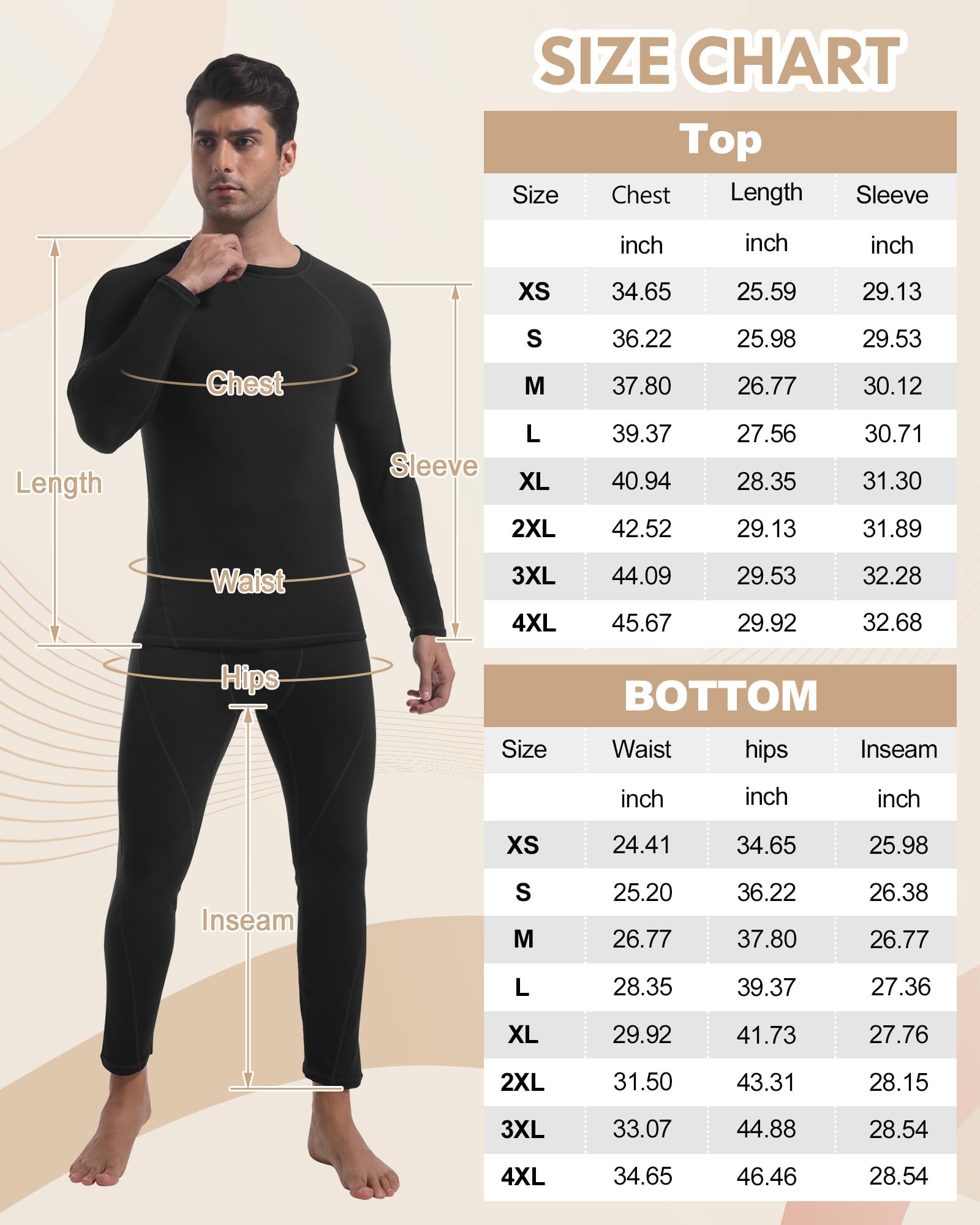sous-vêtements Thermiques pour Hommes, sous-vêtements Fonctionnels thermoactifs Respirants, sous-vêtements de Ski en Polaire intérieure, Ensemble de sous-vêtements Thermiques Doux