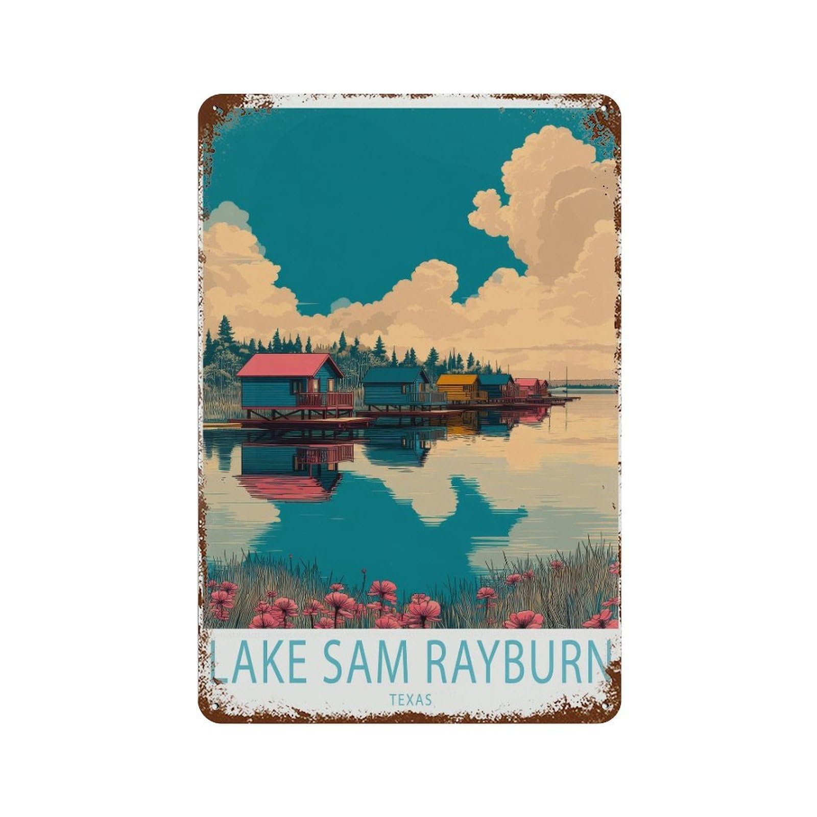 xiaoxiaoshen Lake Sam Rayburn Texas Travel Nature Wall Decor Art Metal Tin Poster Modern Home Decor Art Home Bar Shop Decorations Vintage Sign 30x20cm