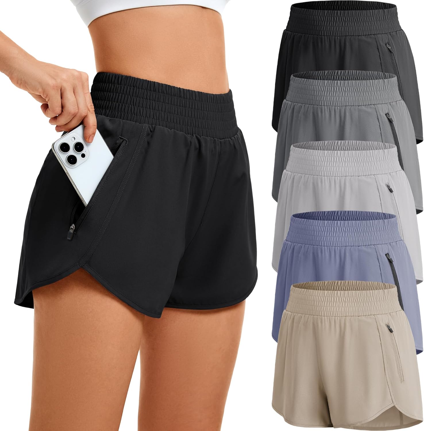 CE' CERDR Women's Athletic Workout Short High Waisted Elastic Running Shorts with Pockets for Gym Casual