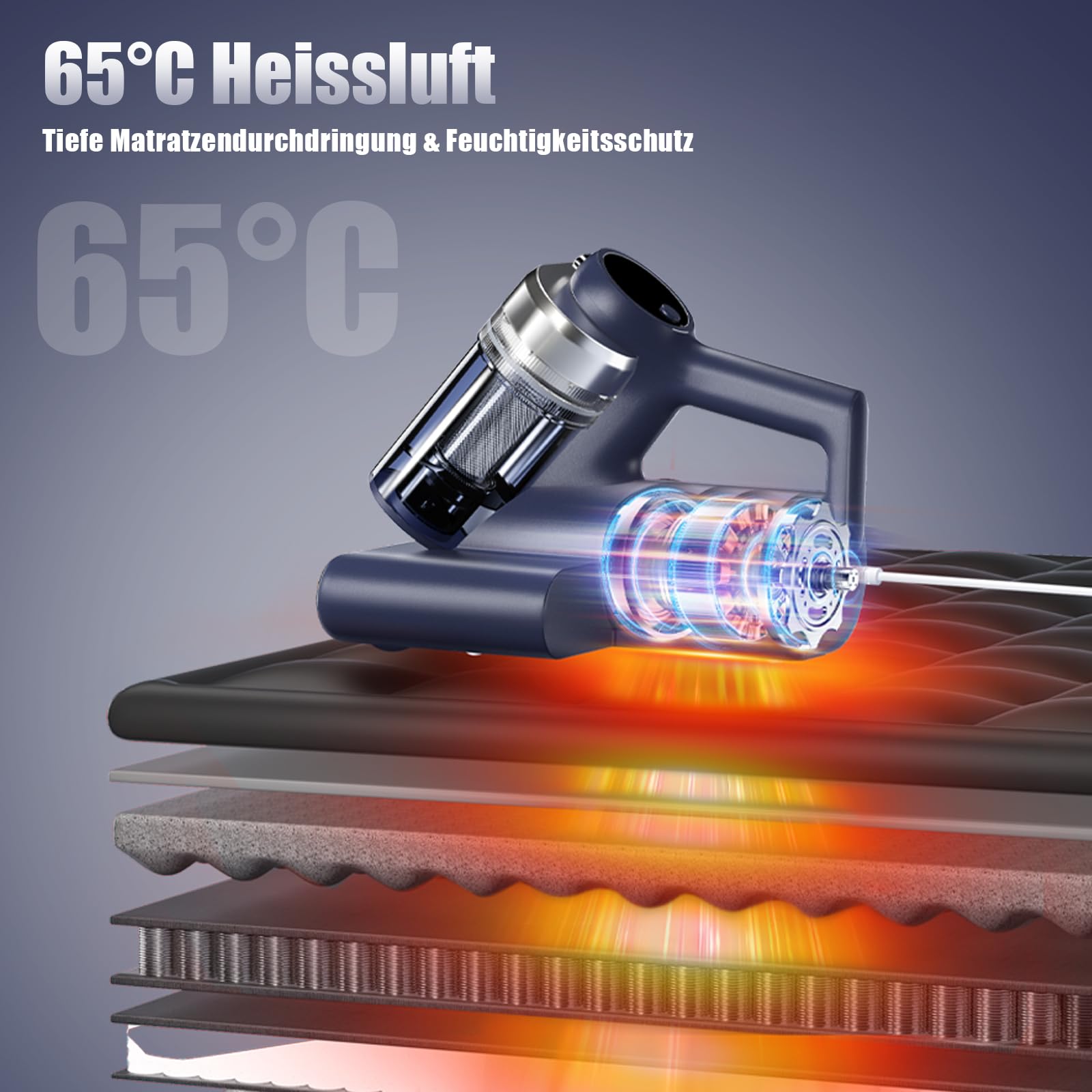 Milbensauger mit UV Licht, Matratzensauger mit 16kPa, 99,9% Allergen-Entfernung, HEPA & 65℃ Heißluft, Ultraschall, Aromatherapie, Dual-Cup Design Matratzenreiniger für Bett/Sofa/Teppich/Allergiker