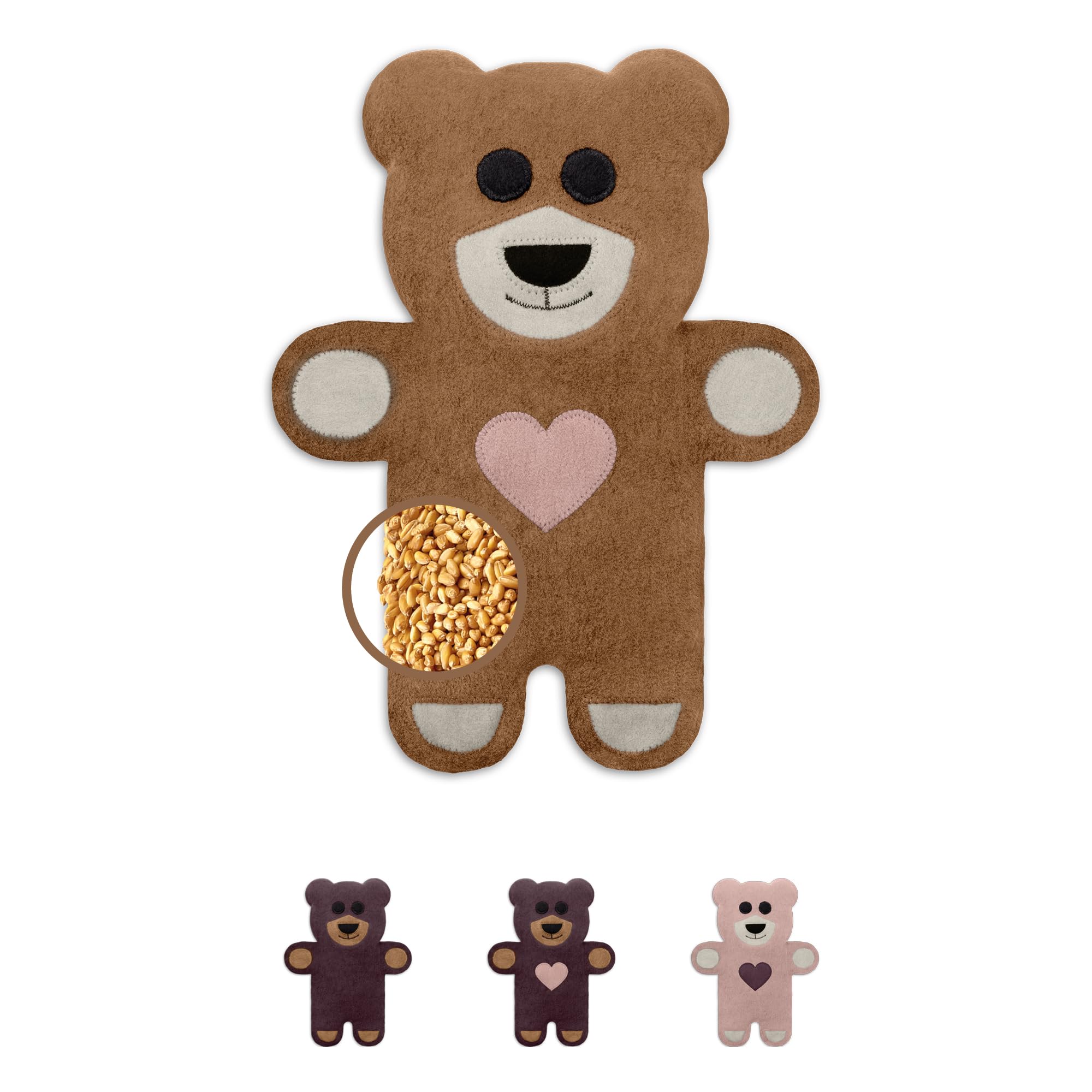 LESCHI Bolsa Semillas Microondas de 100% Algodón y Trigo Orgánicos, Saco de Semillas con Funda Lavable, Saco Térmico de Semillas para Dolores Menstruales, Cólicos y Dolor Abdominal, Oso Teddy marrón