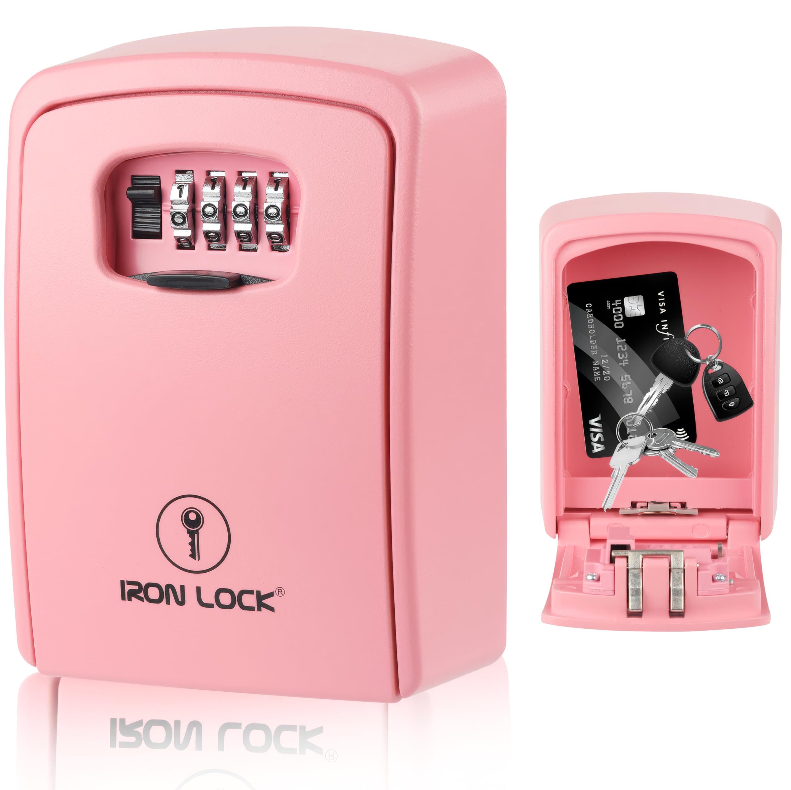 Iron Lock® XXL Wall Mount Key Lock Box, Outdoor Combination Code (Pink)