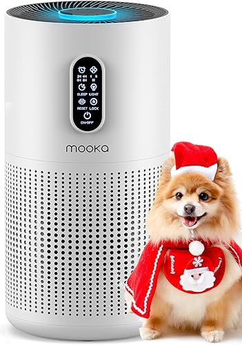 Air Purifiers for Home Large Room up to 1500 ft², MOOKA HEPA Air Purifier for Home Pets Hair in Bedroom with Aromatherapy, Air Filter Cleaner for Dorm, Pets, Office, 20dB, Night Light, B-D03, White