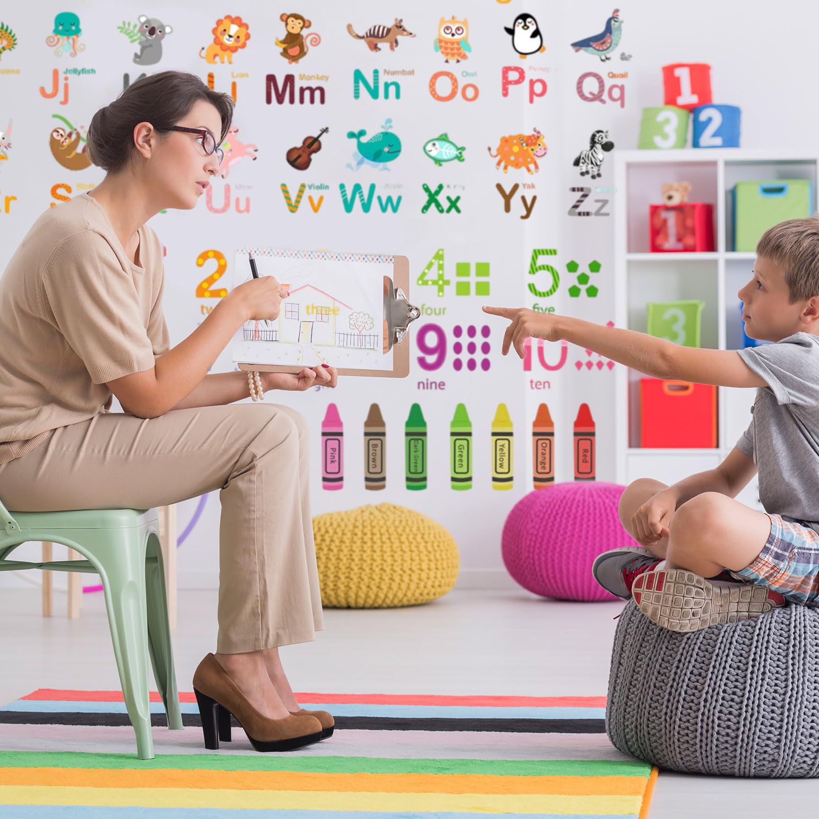 wondever Adesivi Murali Grande Alberi Foresta Sticker da Muro Animali del Bosco Orso Cervo Pino Adesivi da Parete per Asilo Nido Camerette Bambini