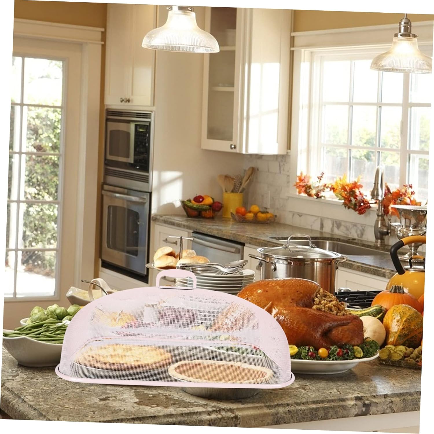 VICASKY Large Pink Square Food Umbrella Cover Dustproof Kitchen Food Dome for Home Dining Table Smooth Edge Protective Mesh Tent Keeps Meals Fresh and Safe