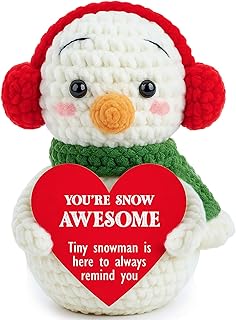 Mini funny Snowman Birthday Gifts for Women Men Cowokers Friend Christmas Bosses Day Retirement Thanksgiving Thank you Gifts Emotional Positive Awesome Handmade Crochet Animals Wineter Decor Home