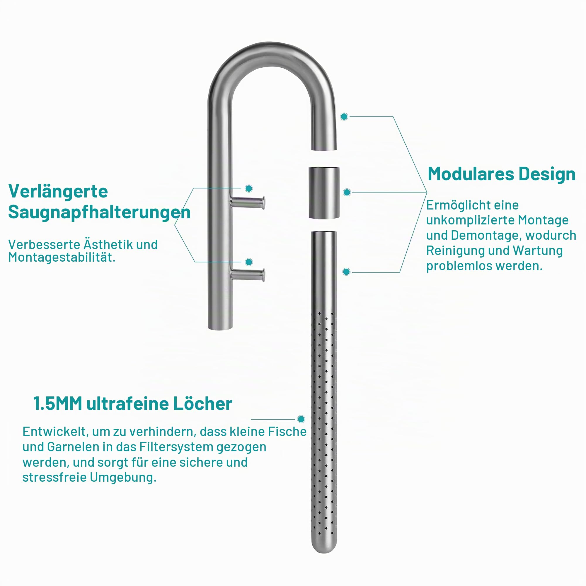 Edelstahl Lily Pipe Set mit Skimmer – Hybrid Edelstahl & Glas Auslass – 360° Multi-Level Einlass für Aquascaping Aquarium – Garnelen- und Fischsicher (für 12/16 mm Schlauch (13 mm))