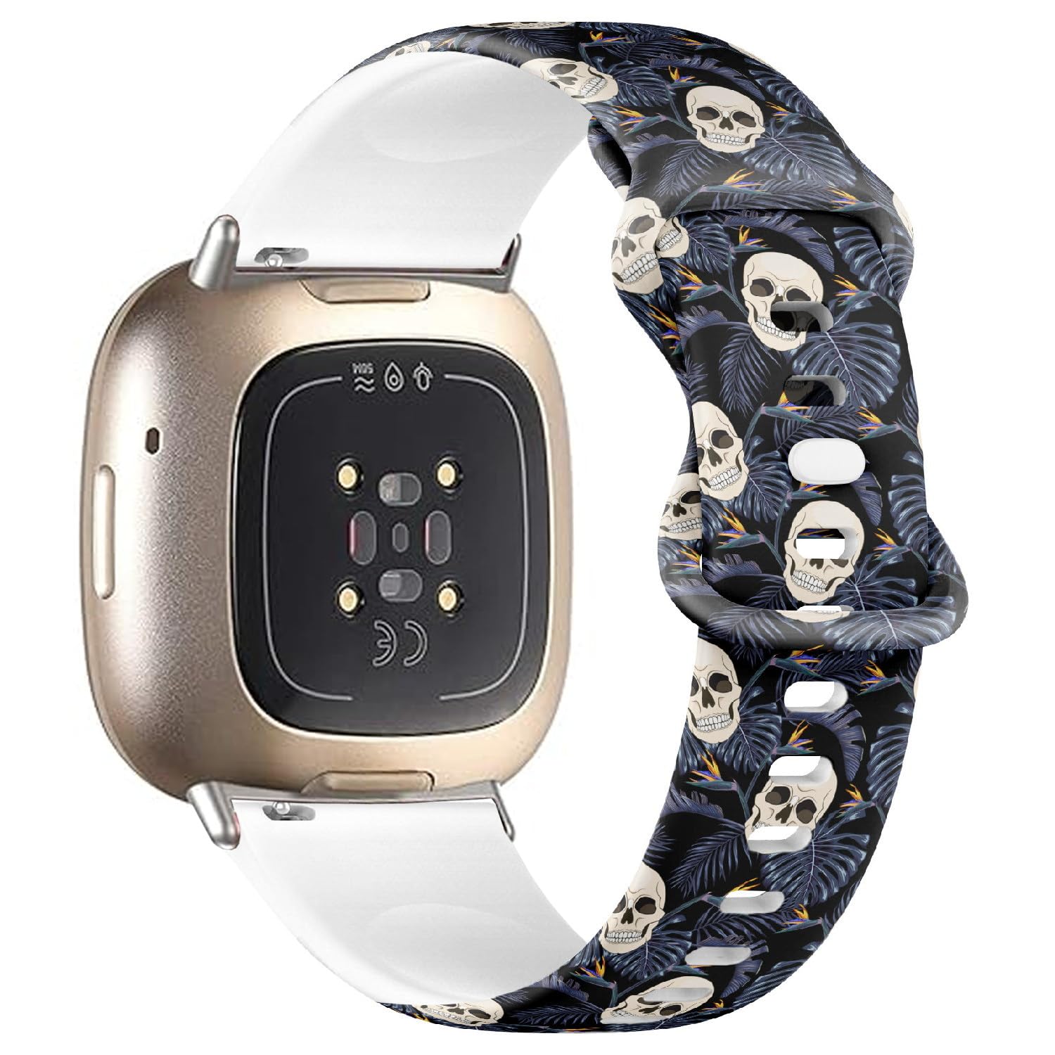 Bracelet de rechange Fitbit Sense têtes de mort fleurs en silicone souple
