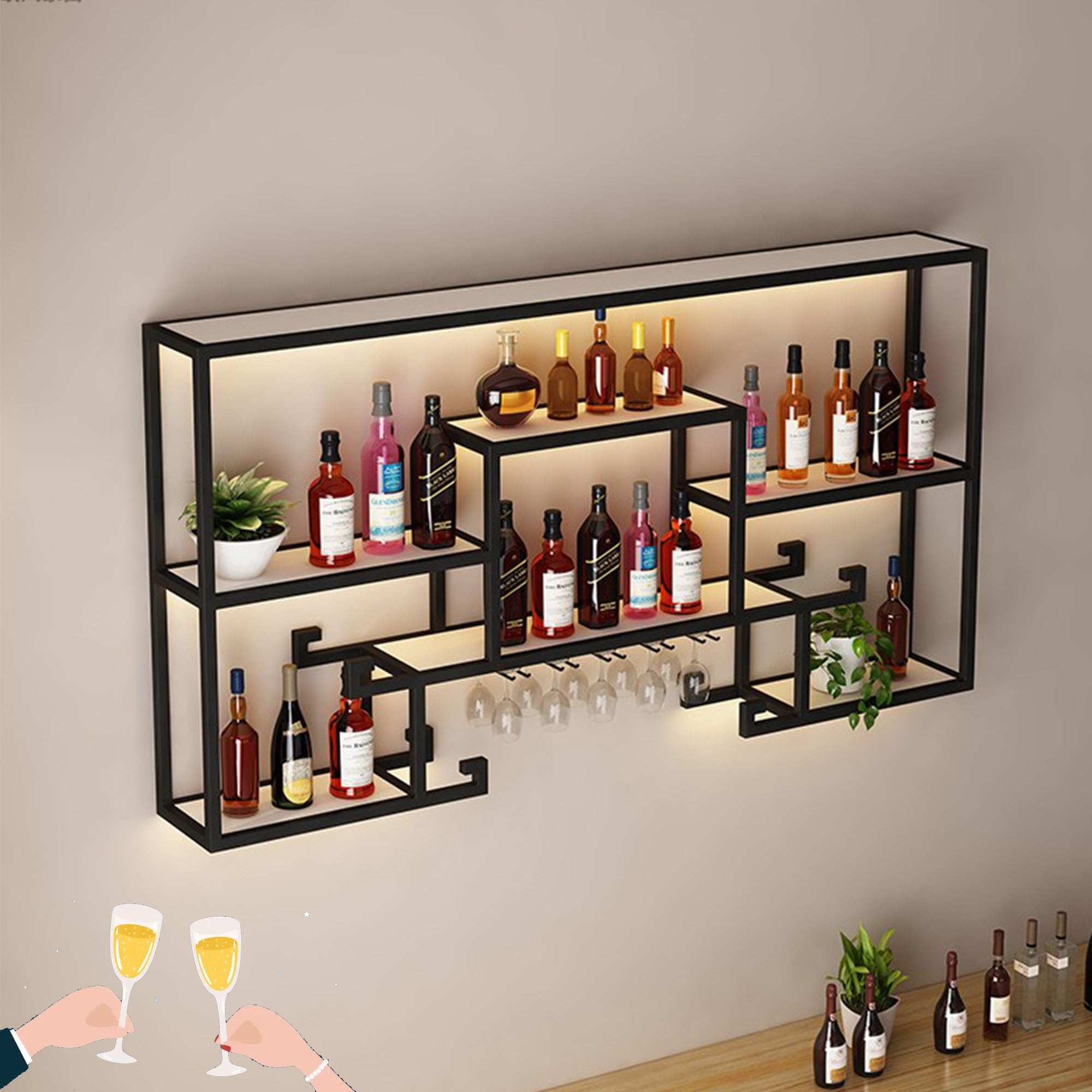 Présentoir bouteille mural LED pour créer une ambiance bistrot chic dans son salon moderne
