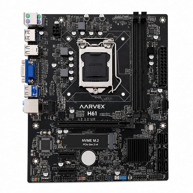 Click to see full view H61 Micro ATX Motherboard with NVMe M.2 Slot, LGA 1155 Socket, DDR3 Up to 16GB, SATA, HDMI & VGA, PCIe x16, USB 2.0, LAN for 2nd & 3rd Gen Processors