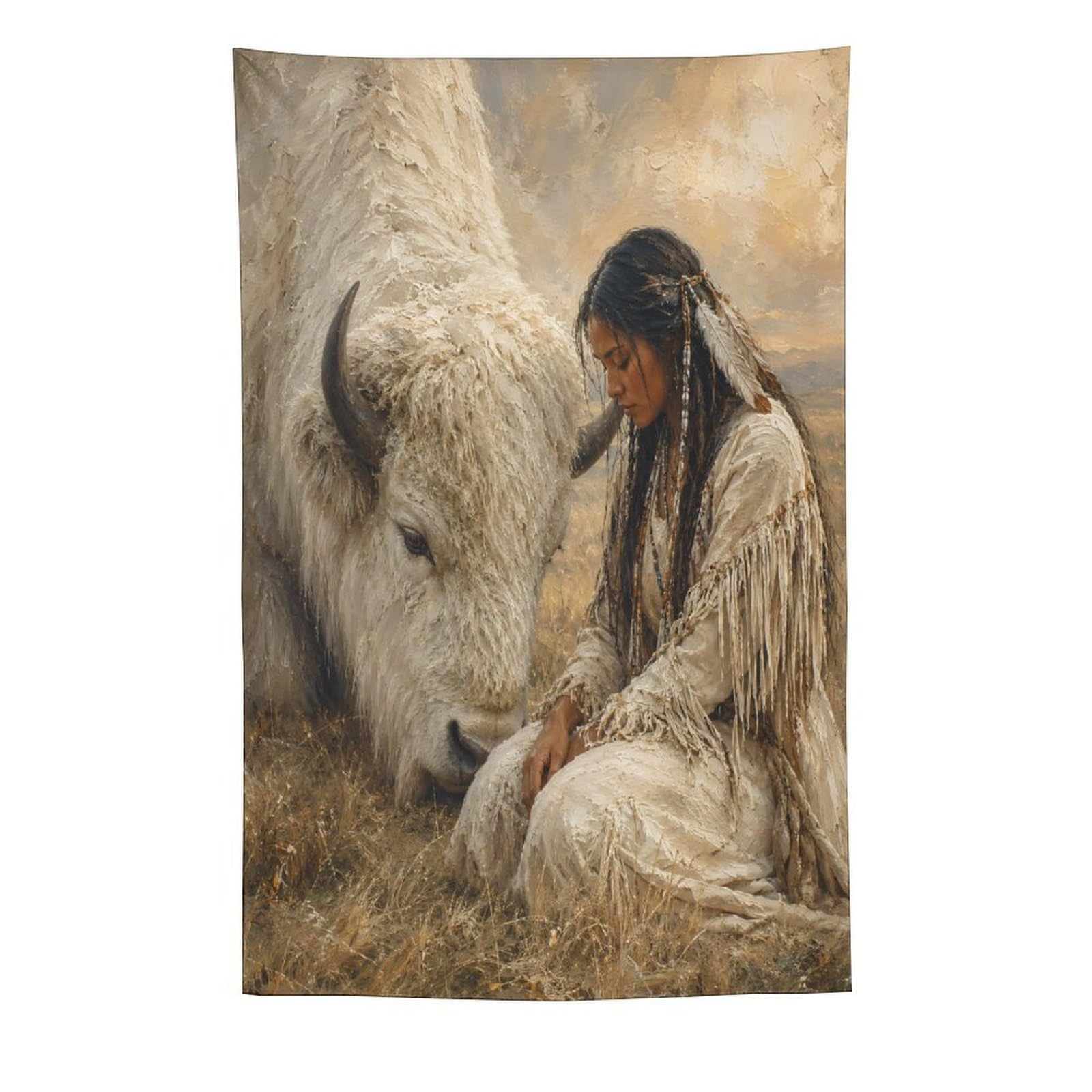 W7C8U2X3 White Buffalo Woman Portrait Wall Tapestry, Backdrop