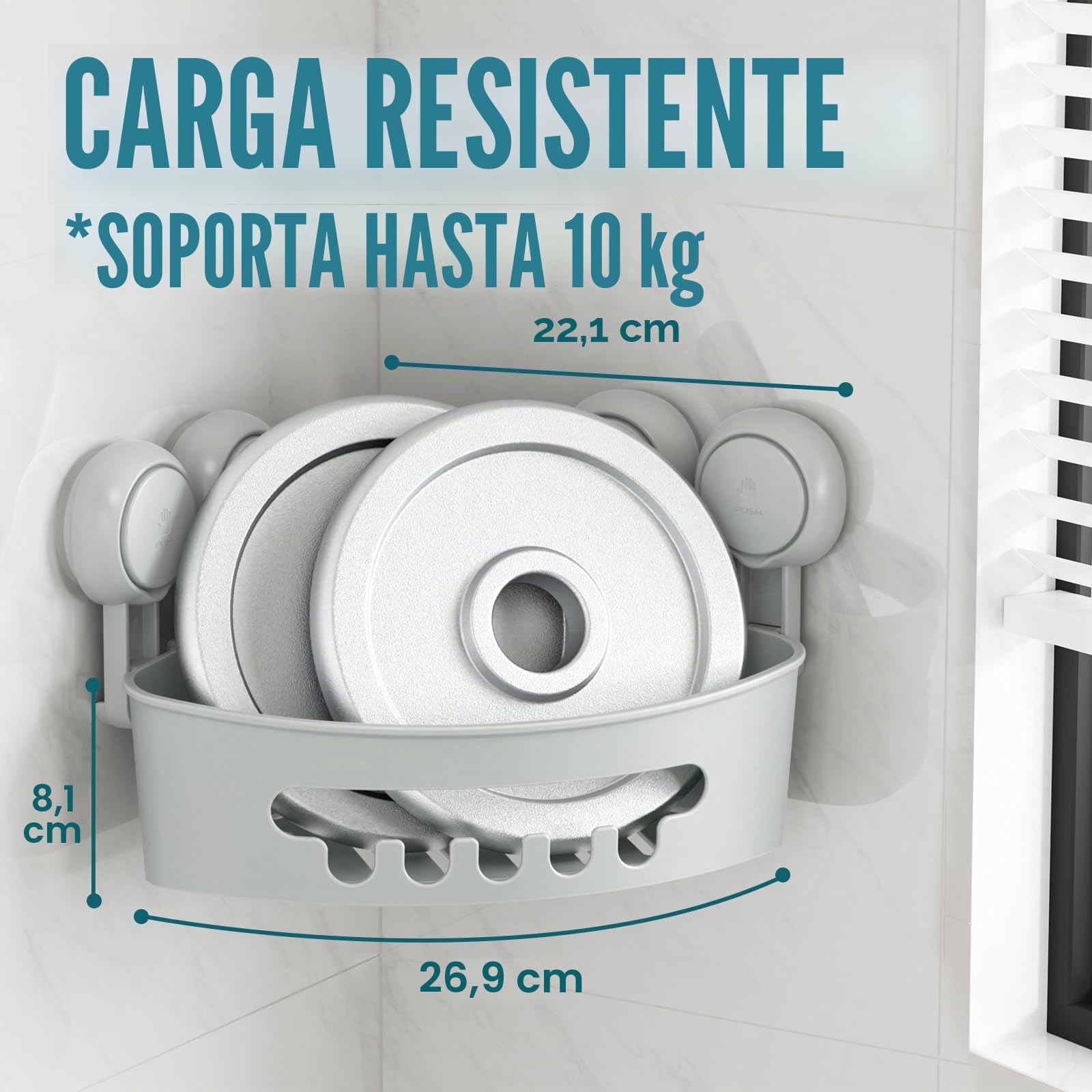 TAILI Estante Ducha Esquina Ventosa Estanteria Ducha Cesta, 2 Pack Gris | Organizador Baño NO-Perforación Canasta de Ducha Desmontable Potente Servicio Pesado Max Hold 10KG Ventosa