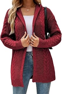 vivit 2023 Autumn and Winter New Solid Color Hooded Twist Knit Sweater Cardigan Coat Sweater Women's and Winter Knitwear (Color : E, Size : XL)