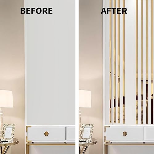 Miniatura 6 de Moldura de pared de 16.4 pies x 0.4 pulgadas, moldura para despegar y pegar, acabado metálico flexible y autoadhesivo para pared, espejo, muebles,