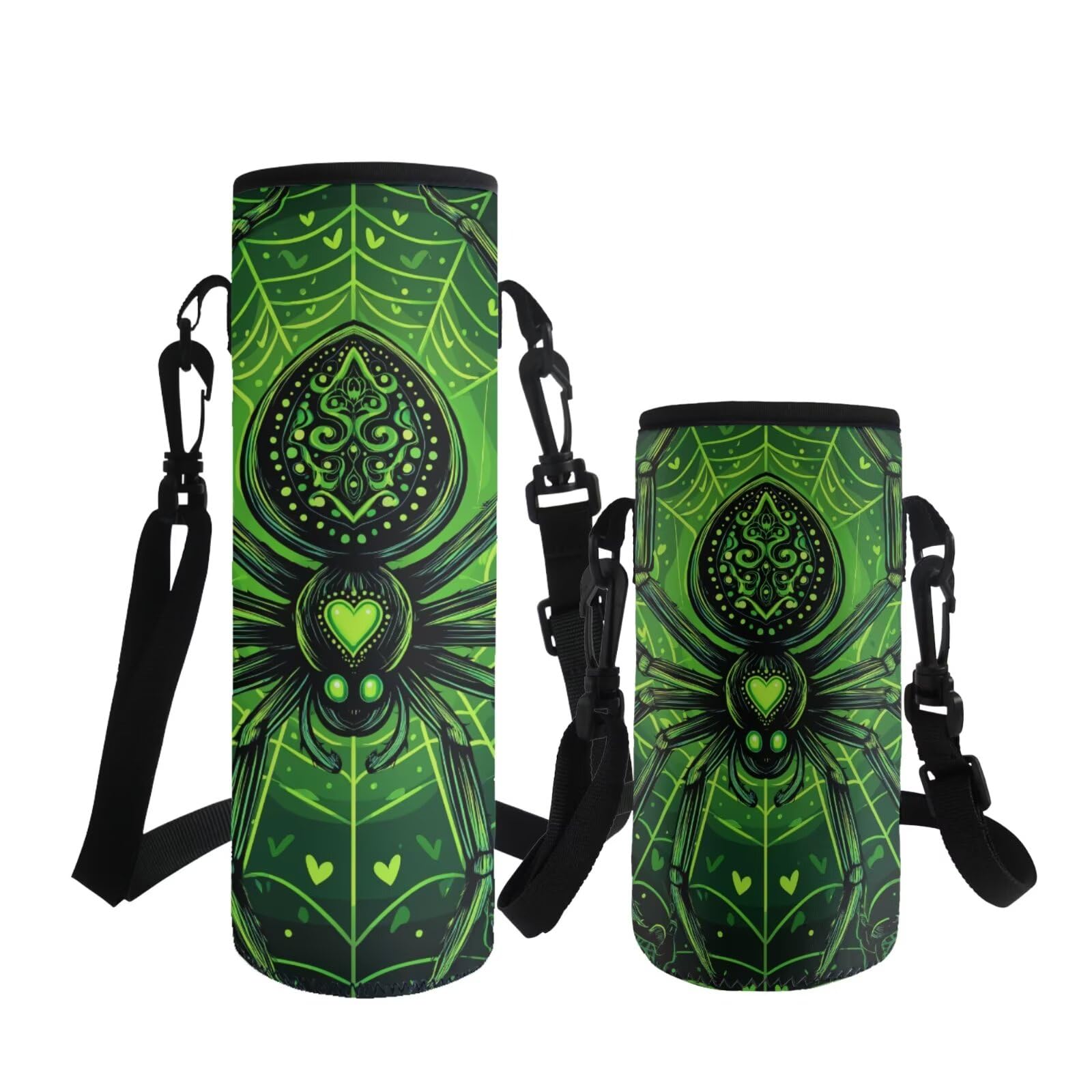 ASQVTIFE Water Bottle Holder with Strap Kids Boys Spider Insulated 1000ML Water Bottle Carrier with Strap Green Spider Neoprene for Toddler Kindergarten Elementary Outdoor Camping Travel — image 1
