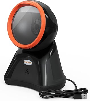 Ambir DB100 Hands Free Plug & Play Omni-Directional Desktop USB 1D, 2D and QR Barcode Scanner - Black/Orange