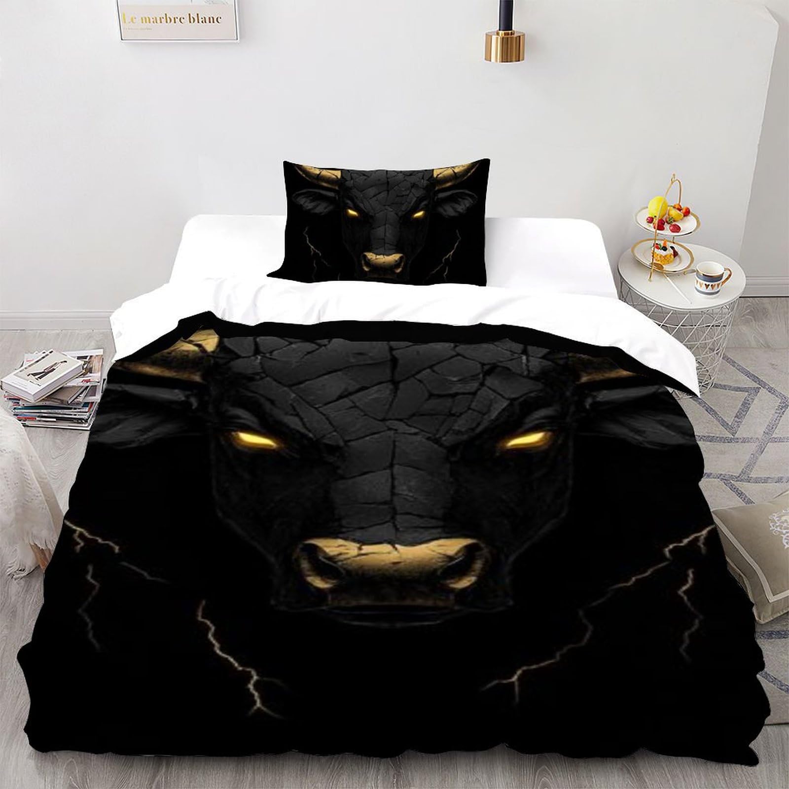 Housse de couette 135x200cm microfibre taureau noir, fini le linge de lit rêche et froissé