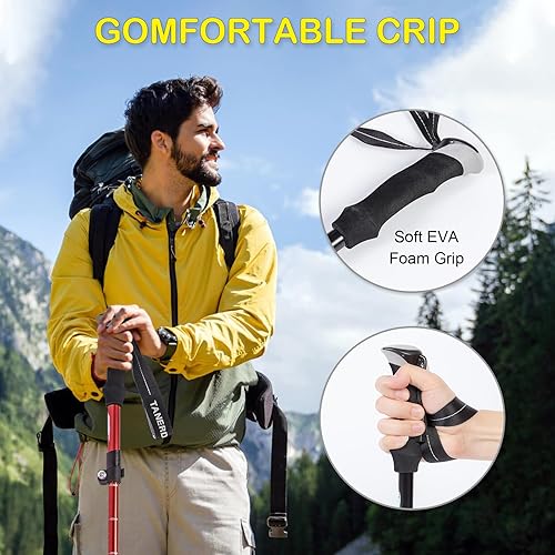 Miniatura 5 de Adjustable Walking Trekking Sticks - Lightweight Collapsible Aluminum Hiking Poles With EVA Foam Handles for Women & Men