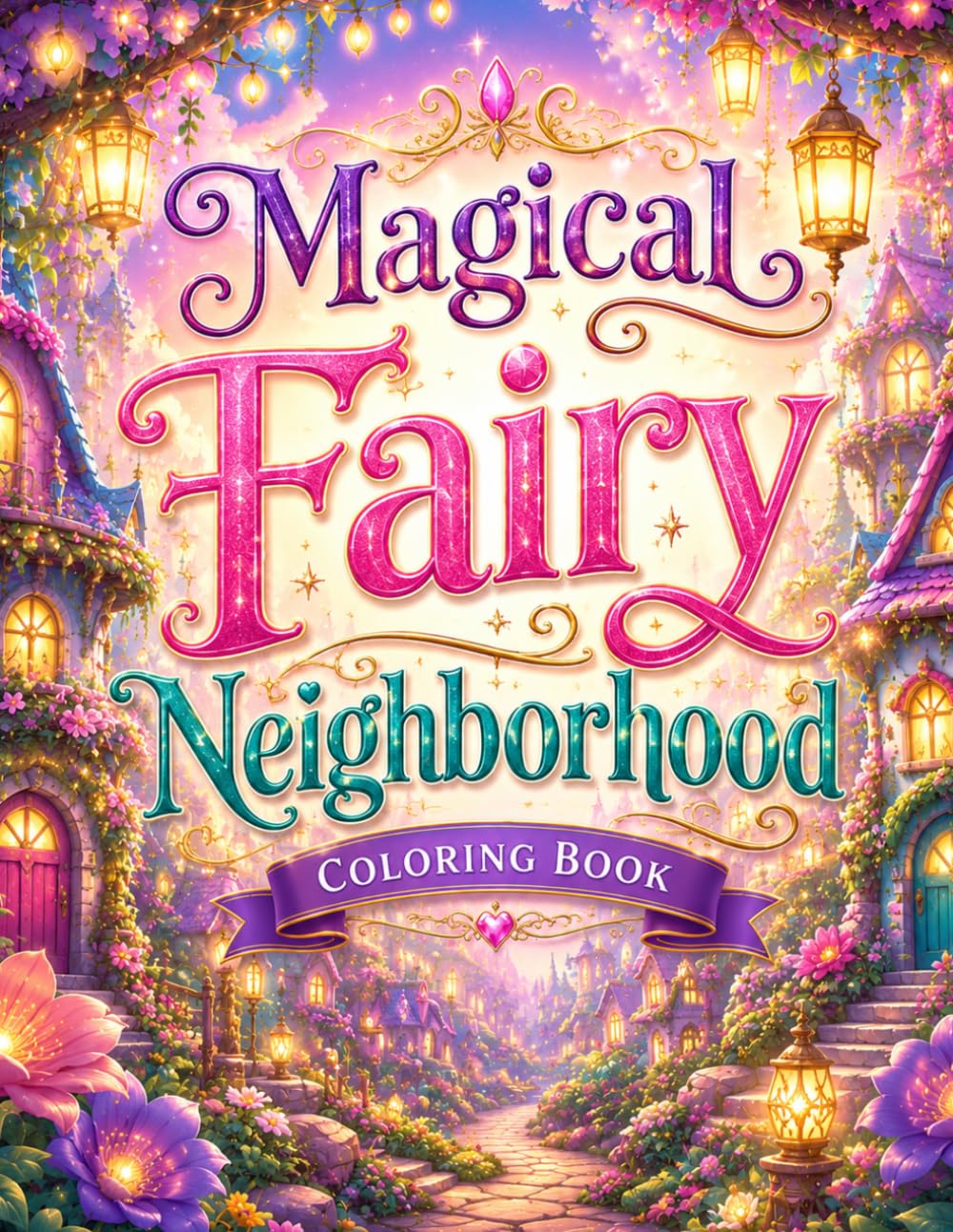 Magical Fairy Neighborhood Coloring Book: Cozy Fantasy Homes, Enchanted Cottages, Hidden Fairy Villages, Mushroom Houses, Flower Gardens, Whimsical ... Magical Scenes for Adults Stress Relief