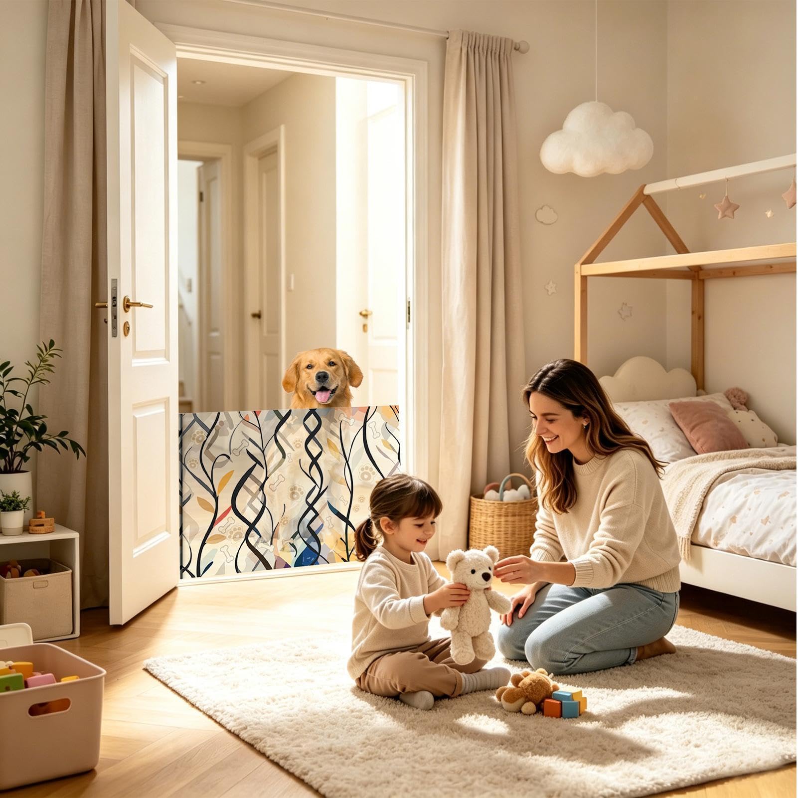 Cancello retrattile per animali Barriera Portatile Senza Foratura Animali e | Cancello Estensibile di Sicurezza per Bambini per scale portico balcone corridoio cucina garage gatti e animali