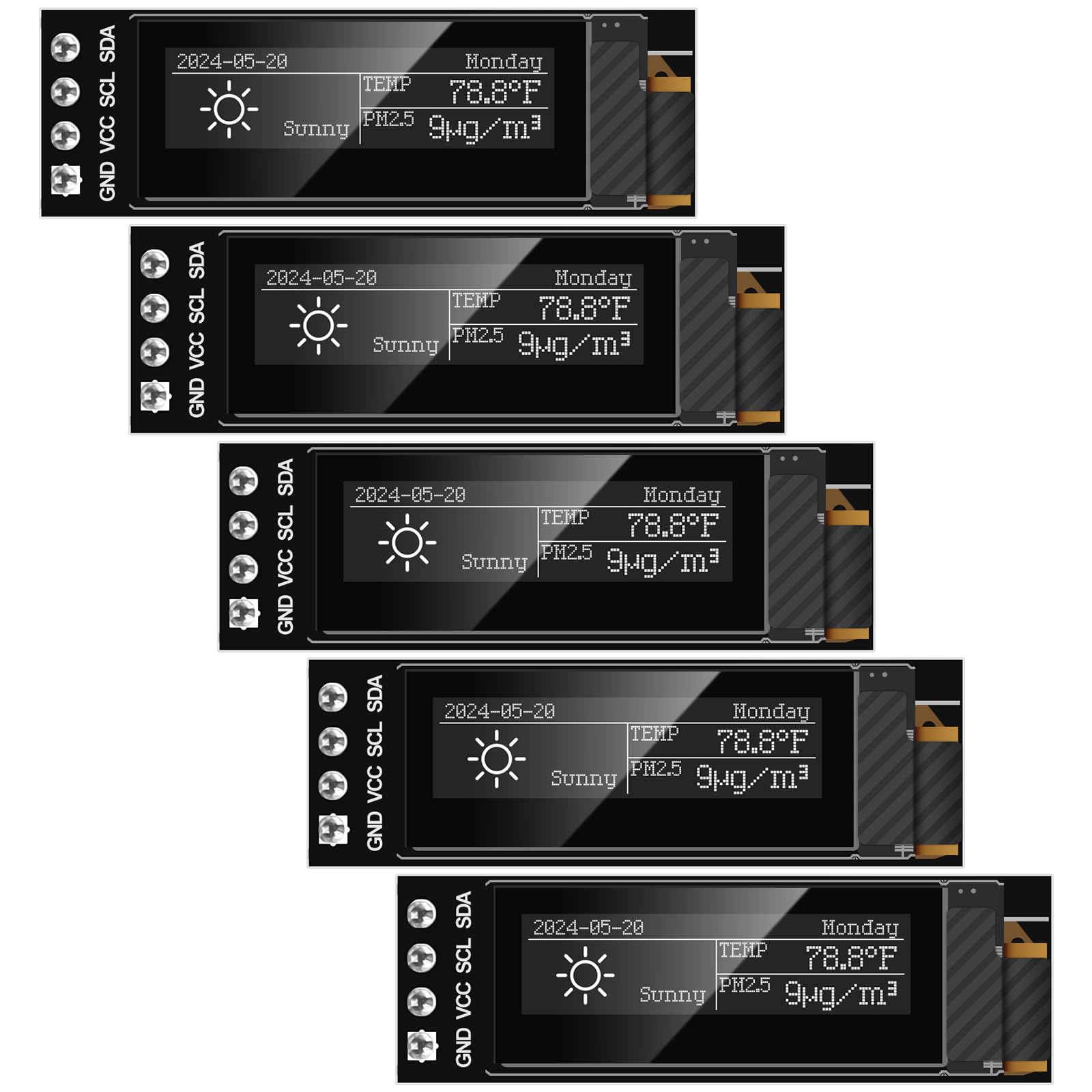 Lot de 5 modules d'affichage OLED I2C 0,91" 128 x 32 pixels IIC Arduino pour Arduino/Raspberry Pi/ESP32