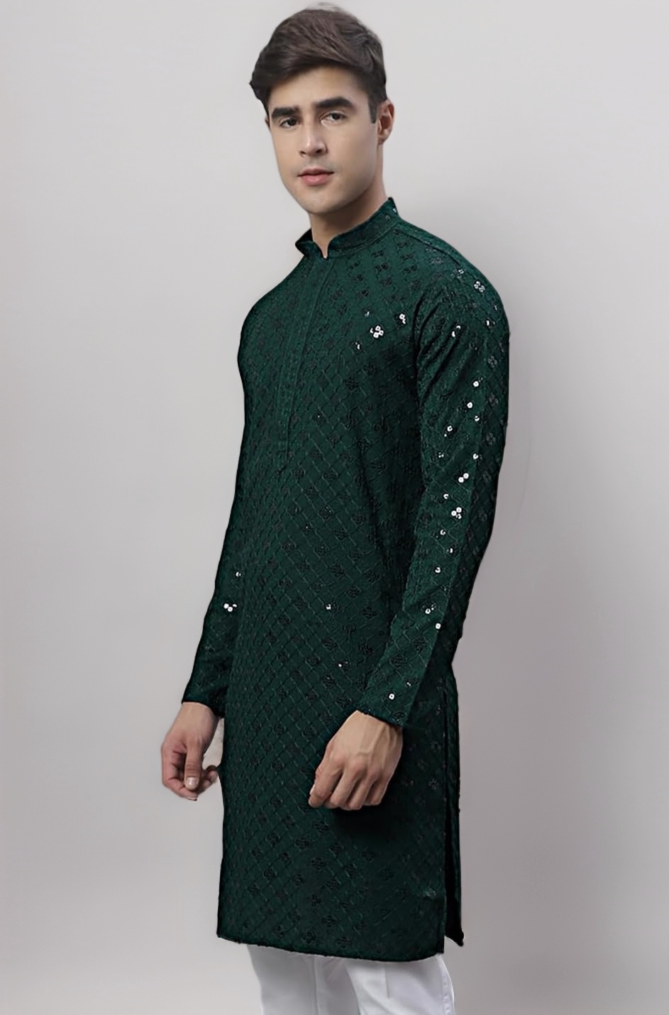 Jompers Men's Chikankari Embroidered and Sequence Kurtas Only