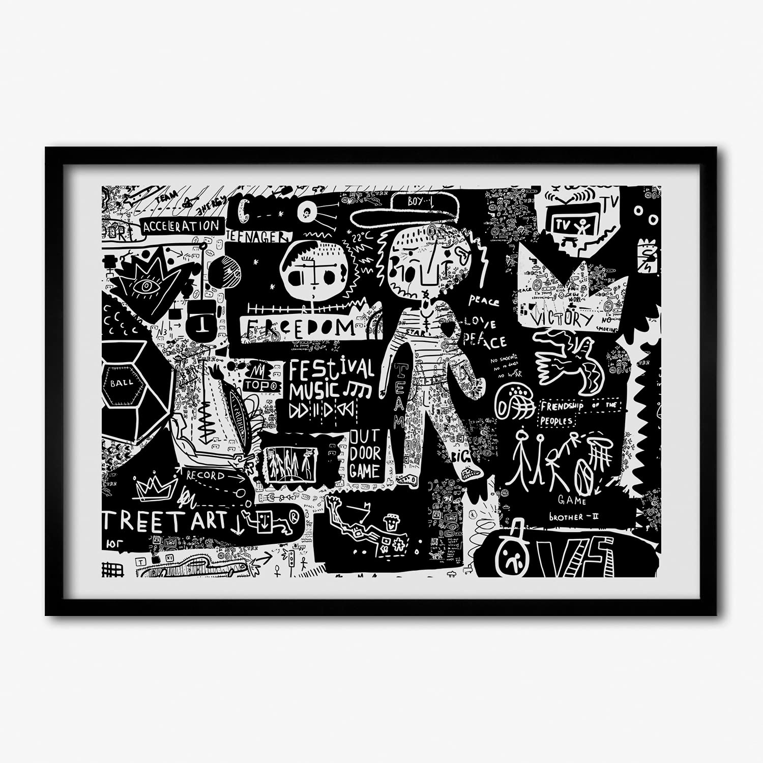 Affiche peinture graffiti et cadre MDF 70x50 cm | Déco murale salon
