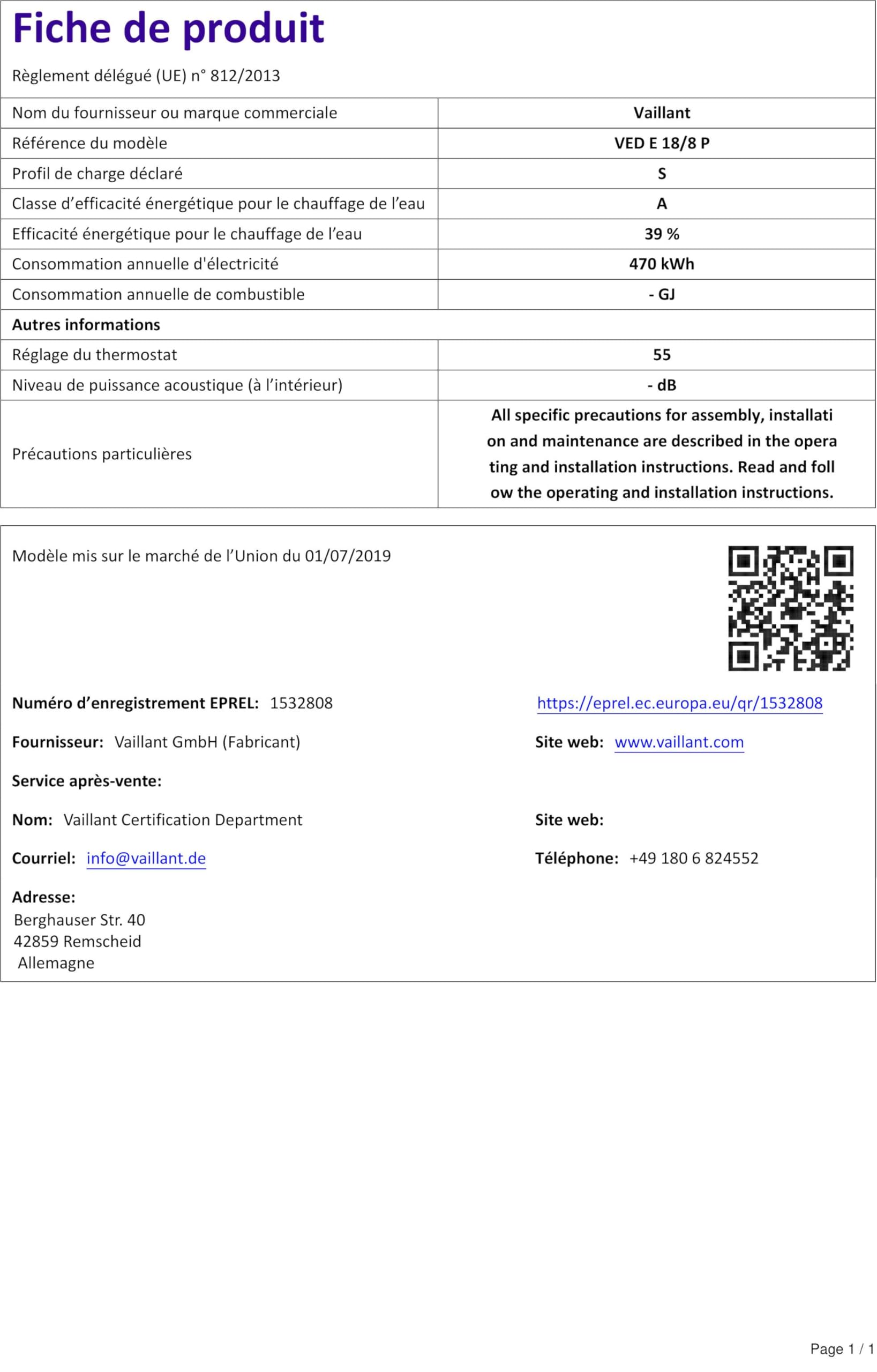 Vaillant Elektroniczny podgrzewacz wody, VED plus 18/8, odporny na ciśnienie, 18 kW, 400 V, dokładna temperatura wypływu, bezstopniowa regulacja, wyświetlacz graficzny, 0010023766, [klasa energetyczna