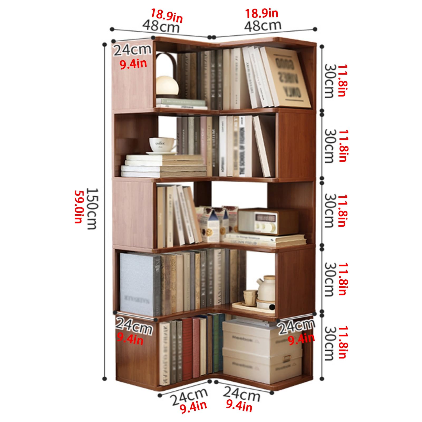 Libreria angolare a forma di L, mensola angolare con ripiani aperti, scaffale per piante, organizer ideale per bagno (150 cm)