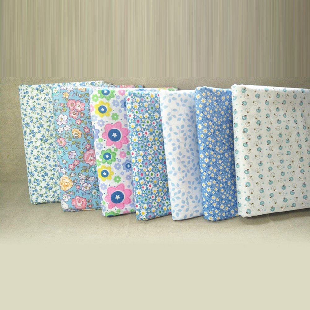 Lot De 7 Coupons De Tissu Gemini_mall En Coton à Motif (25 Cm X 25 Cm) Pour Patchwork, Couture, DIY, Scrapbooking, Couette Bleu