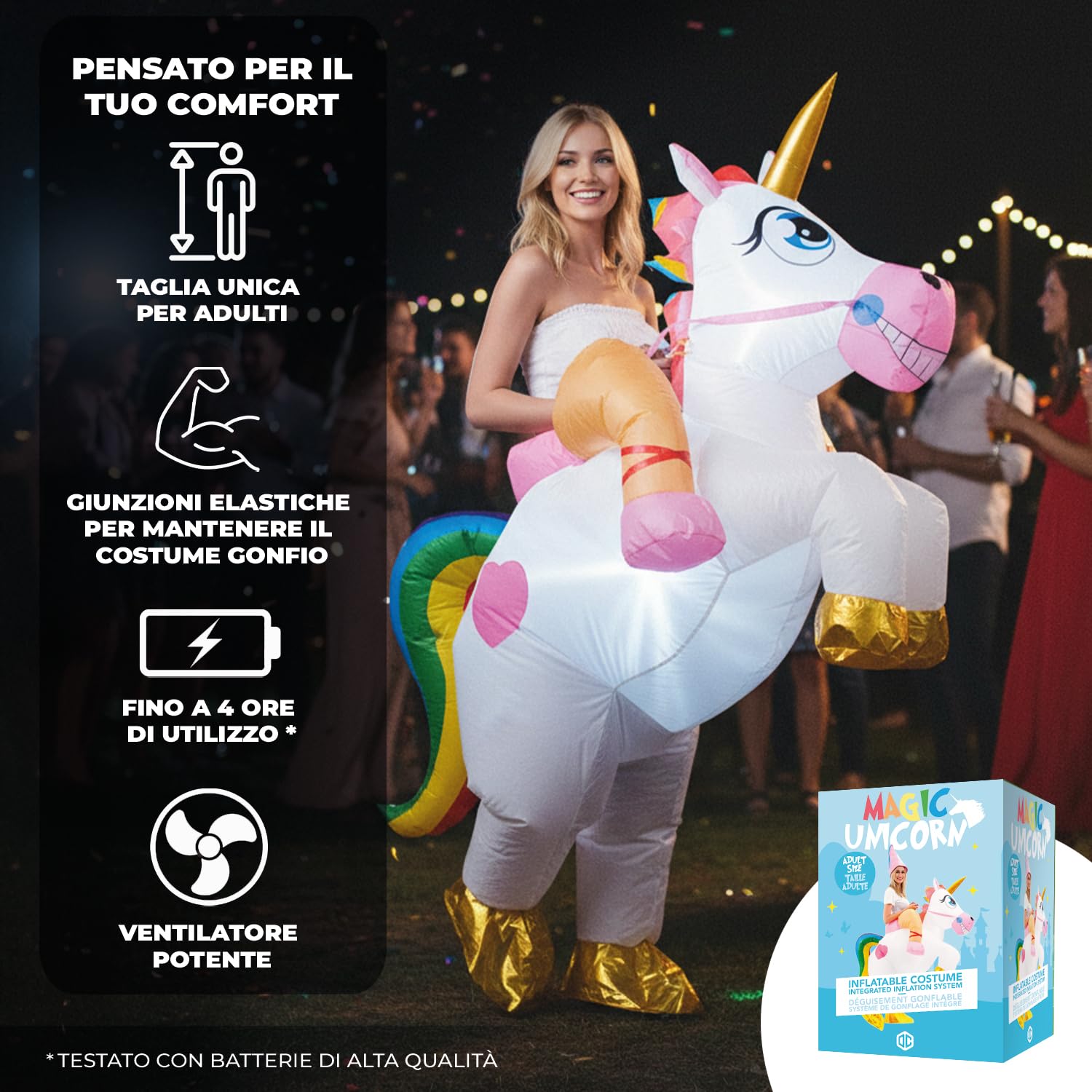AirSuit® Costume Gonfiabile di Unicorno Magico | Costume da Umorismo Gonfiabile | Dimensione Adulta 160 a 190cm | Piacevole da Indossare Resistente | Sistema di gonfiaggio Incluso | OriginalCup®