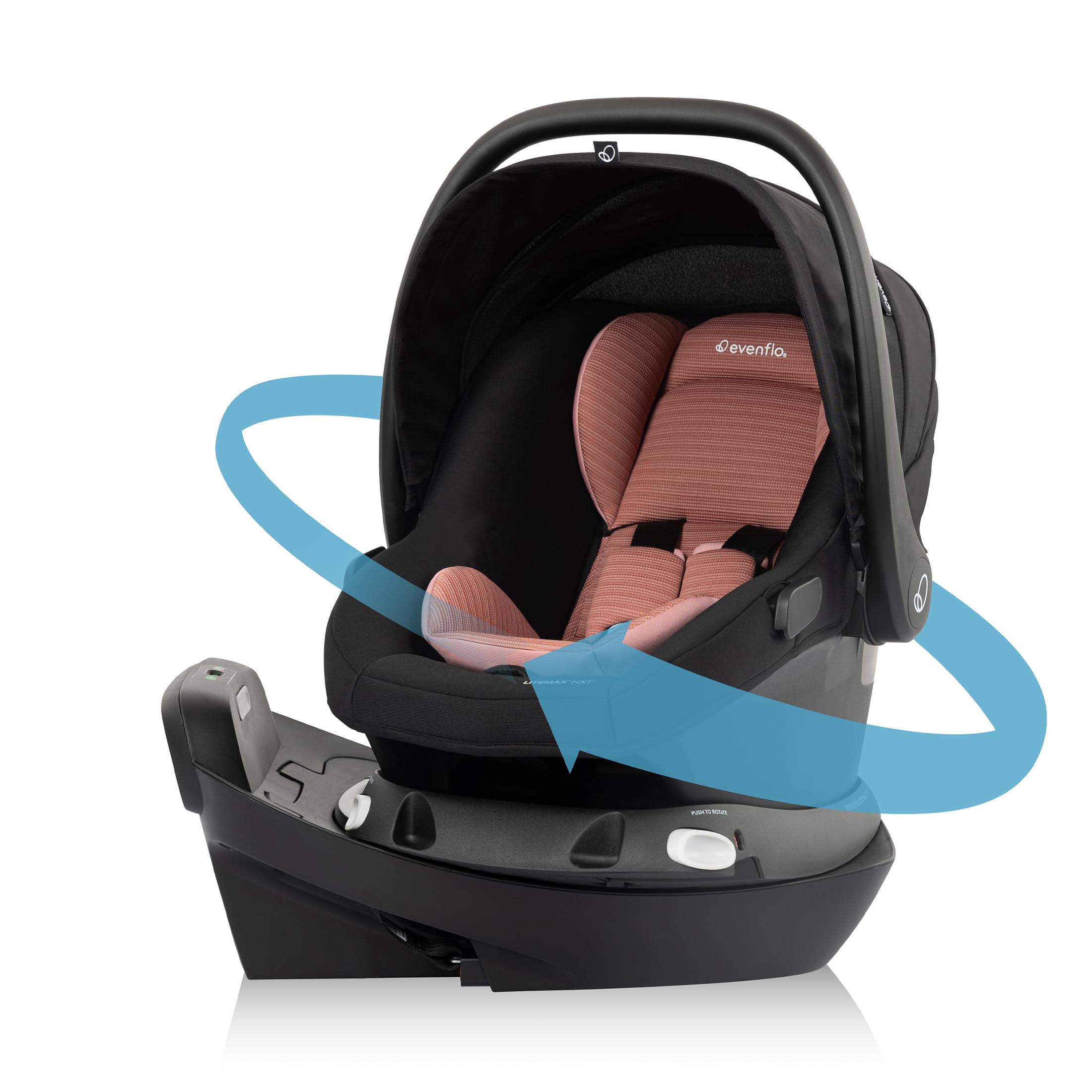 Evenflo Revolve180 LiteMax NXT Rotating Rear-Facing Lightweight Preemie and Infant Car Seat 3-30lbs. Easy Install with Base (Rose Pink)