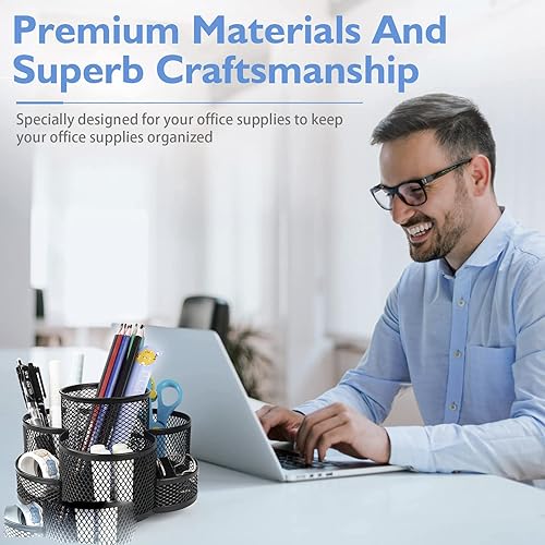 Miniatura 5 de Caja giratoria de malla metálica 360 para lápices, artículos de papelería, suministros de oficina, organizador de brochas de maquillaje para el