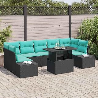Outdoor Lounge Sofa 8-TLG Gartenmöbel Polyrattan in Schwarz Türkis 100x55x73 cm Modernes Modular Sectional Couch Set für Garten Terrasse Balkon