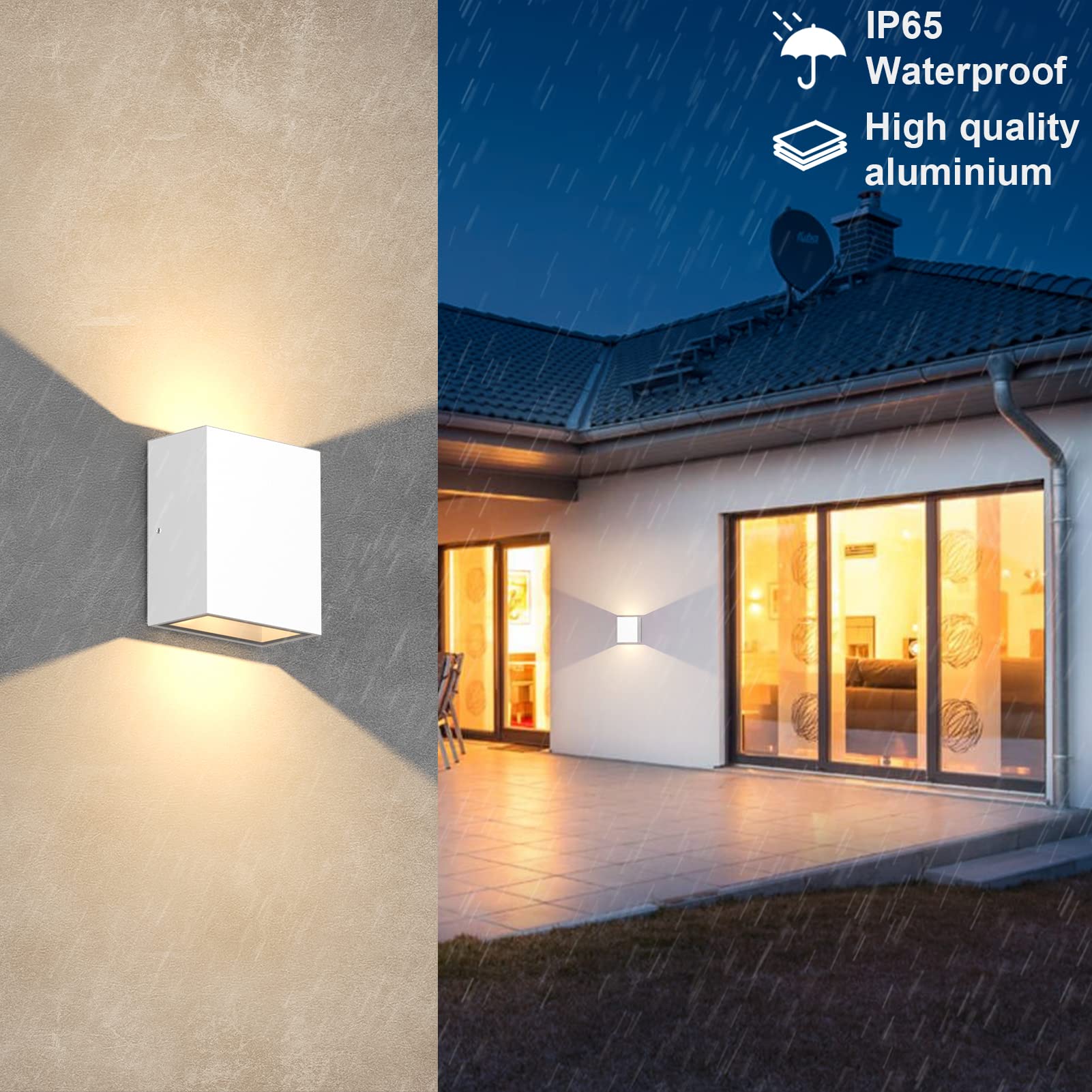 Klighten Led-wandlamp, 4 stuks, voor buiten, binnen, 7 W, waterdicht, IP65, moderne up down wandlamp, van aluminium, wandverlichting voor woonkamer, hal, trappen, warm wit, 3000 K, wit