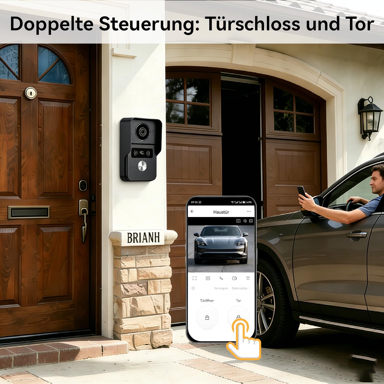 Video-Türsprechanlage, 2 Draht WiFi Türklingel mit 7" Farb-Touchscreen, 1080p Nachtsicht und Zwei-Wege-Audio, Gegensprechanlage mit Fernentriegelung, wifi6 2.4G/5G, KW02-IP7 Schwarz