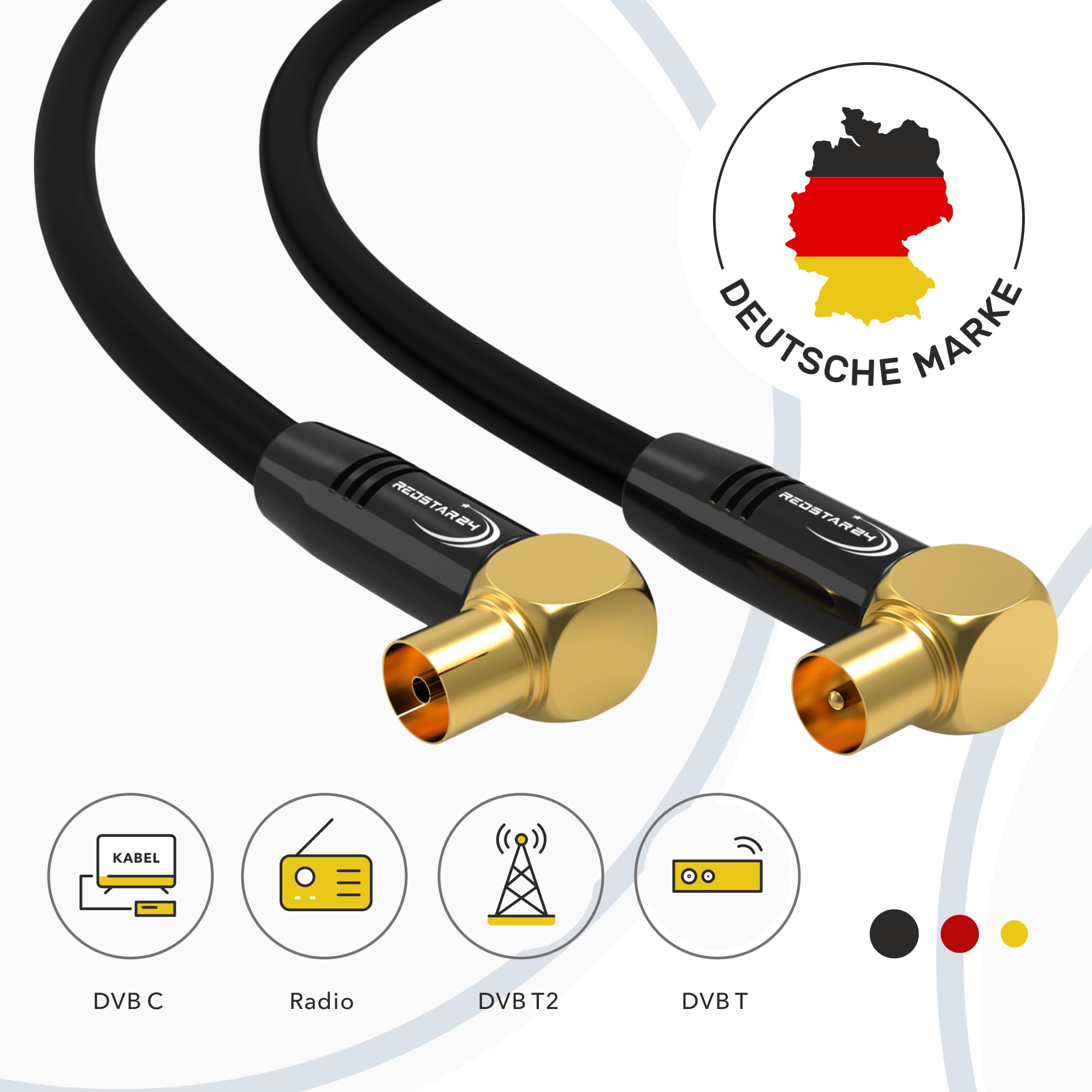RedStar24 Cavo Antenna 3m Nero - 90° Angolato Coassiale | Maschio a Femmina - Premium per HDTV e TV via Cavo | Compatibile con TV, Radio, DVB-T/T2, DVB-C, DAB