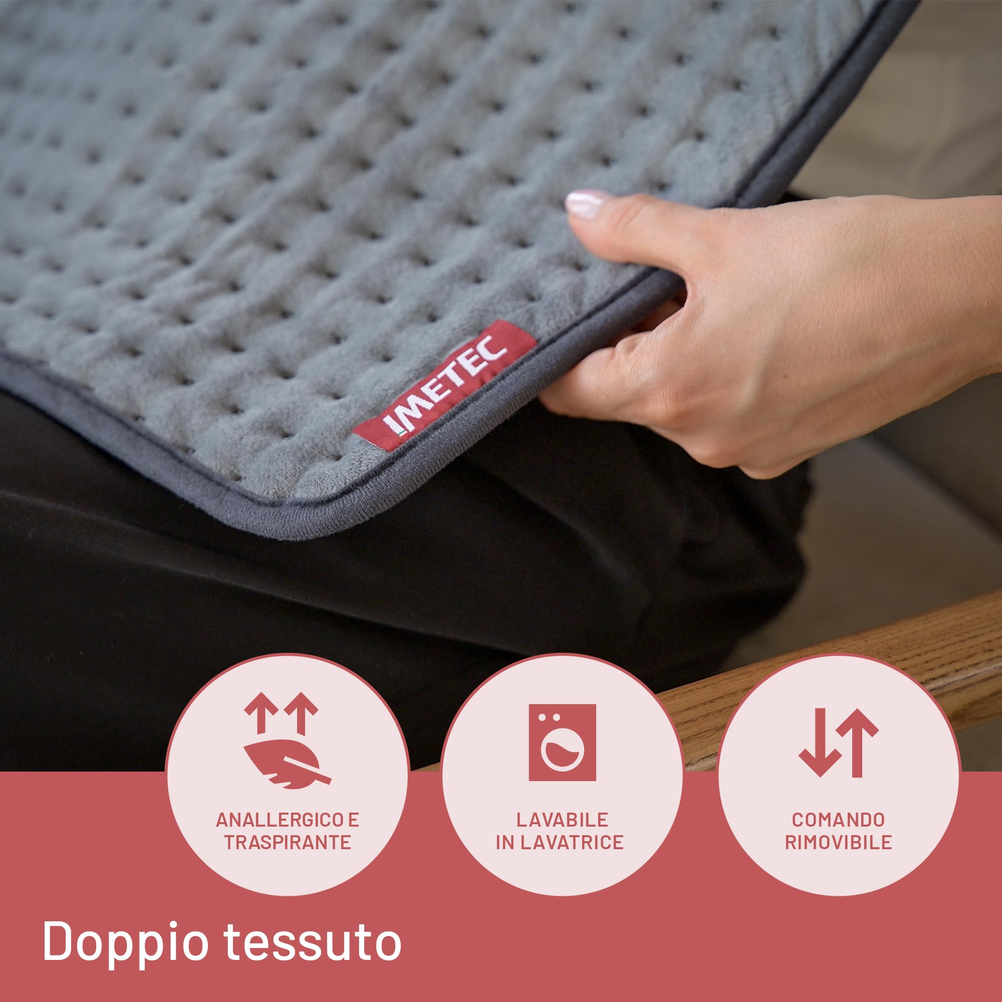 Imetec Intellisense XL, Termoforo Extra Large Schiena e Gambe, Cuscino termico, 38x50 cm, Tessuto Micro Peluche, 5 Temperature, Electro Block di Sicurezza, Riscaldamento Rapido, Lavabile in Lavatrice